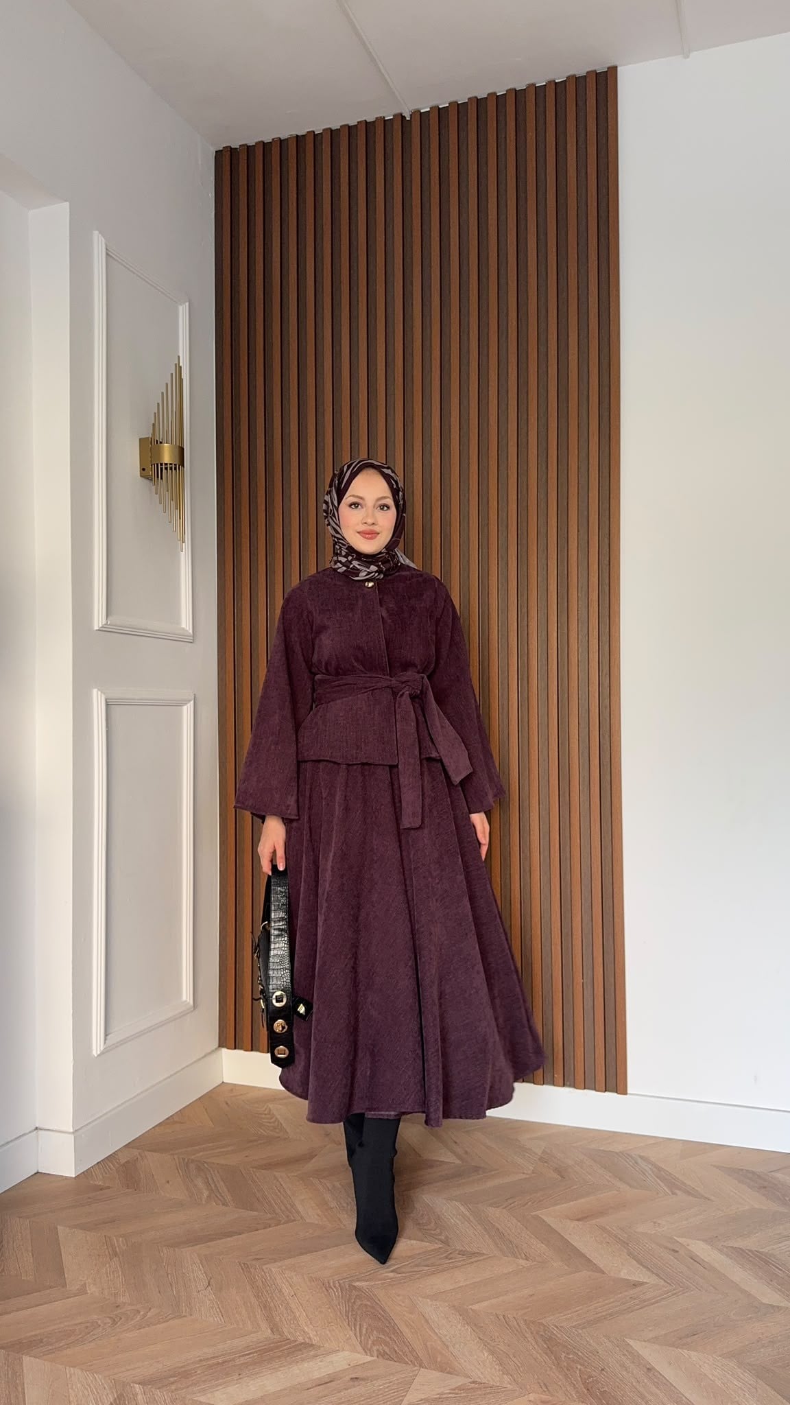 MEYSADESIGN ETEK TAKIM Bağlamalı Tek Düğmeli Etekli Takım Mürdüm