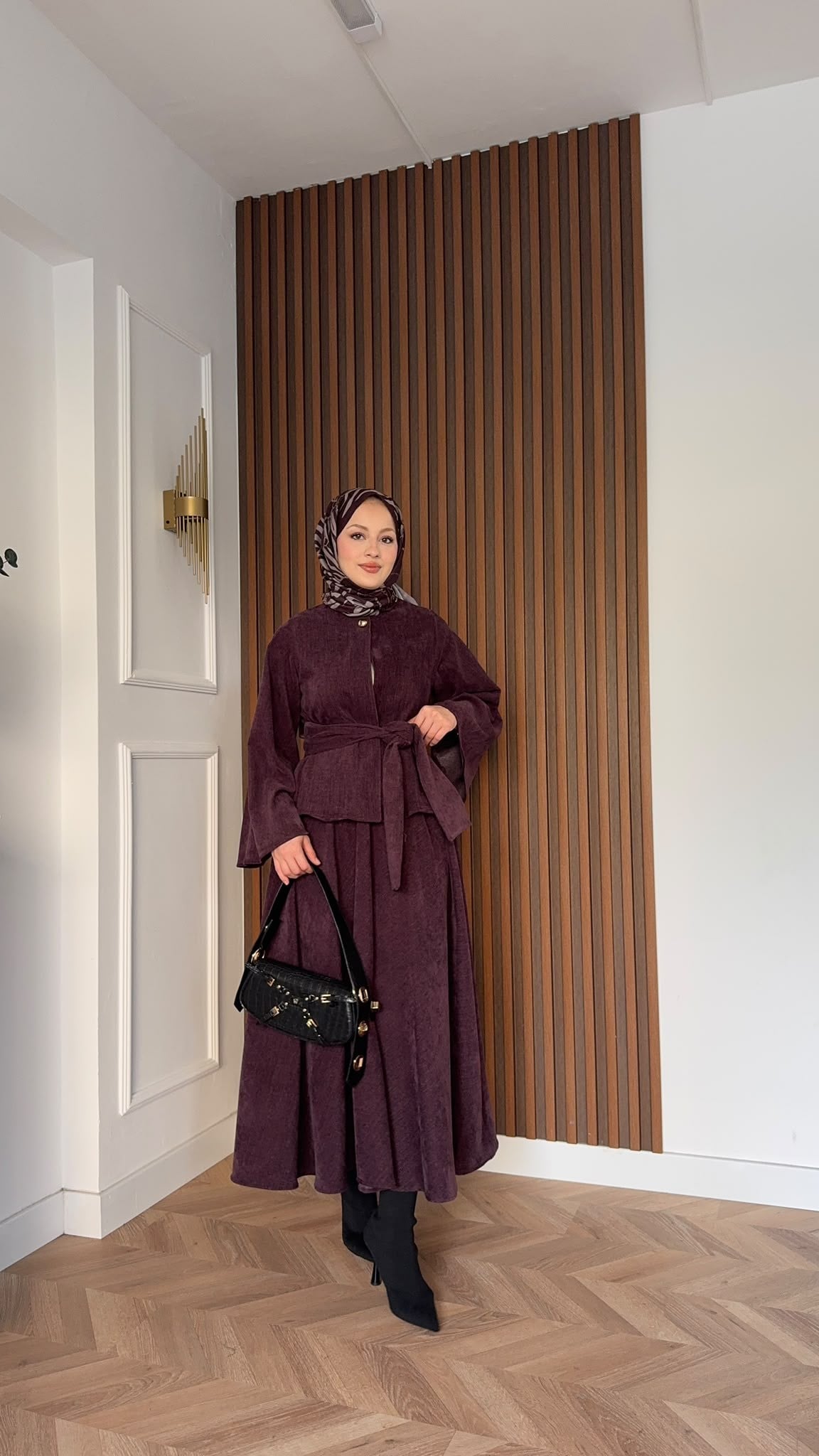 MEYSADESIGN ETEK TAKIM Bağlamalı Tek Düğmeli Etekli Takım Mürdüm