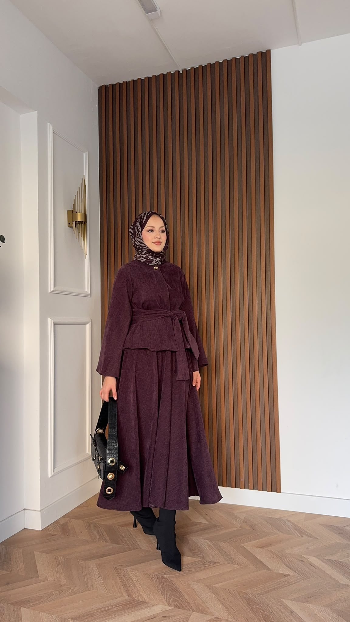 MEYSADESIGN ETEK TAKIM Bağlamalı Tek Düğmeli Etekli Takım Mürdüm