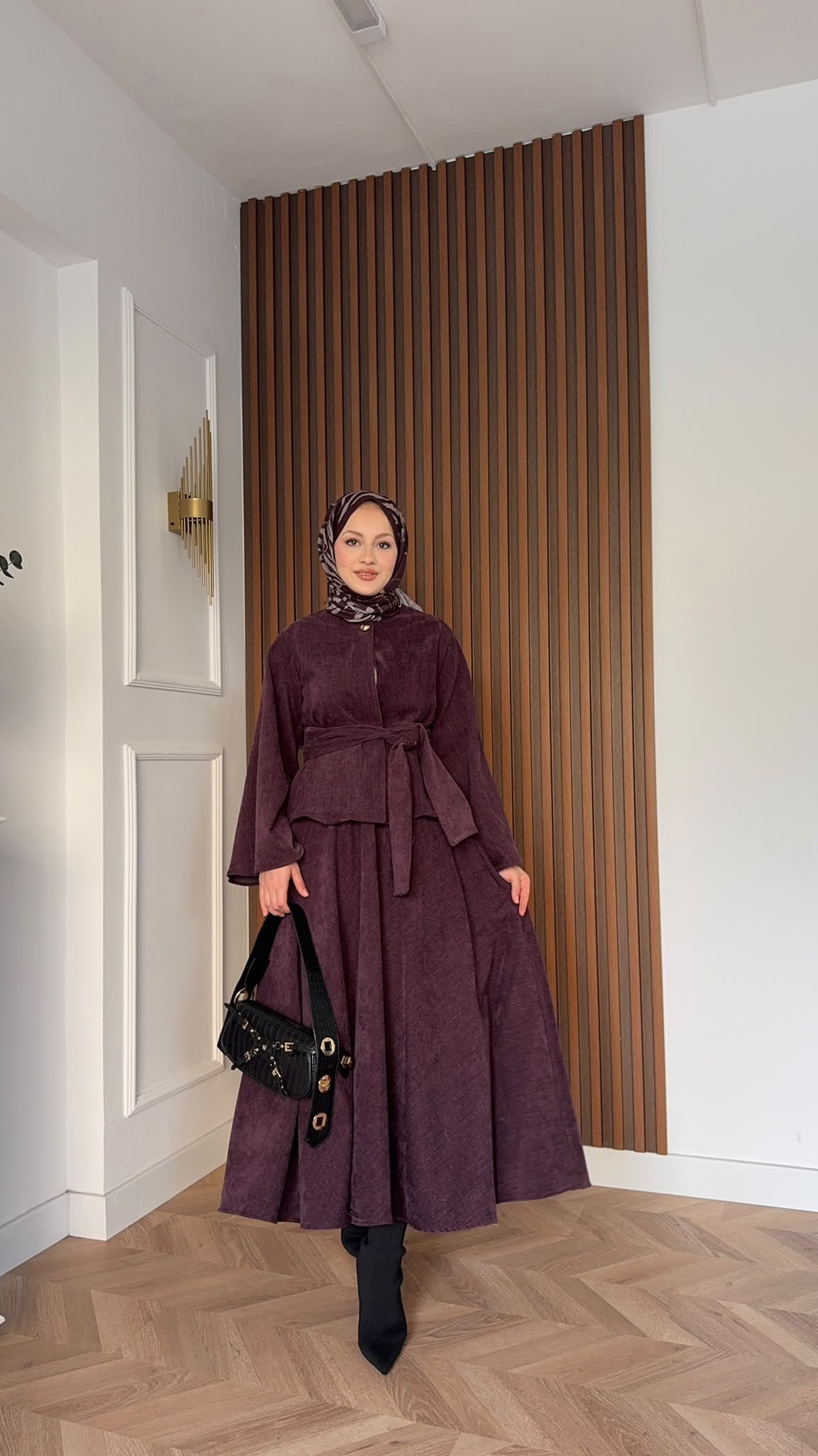 MEYSADESIGN ETEK TAKIM Bağlamalı Tek Düğmeli Etekli Takım Mürdüm