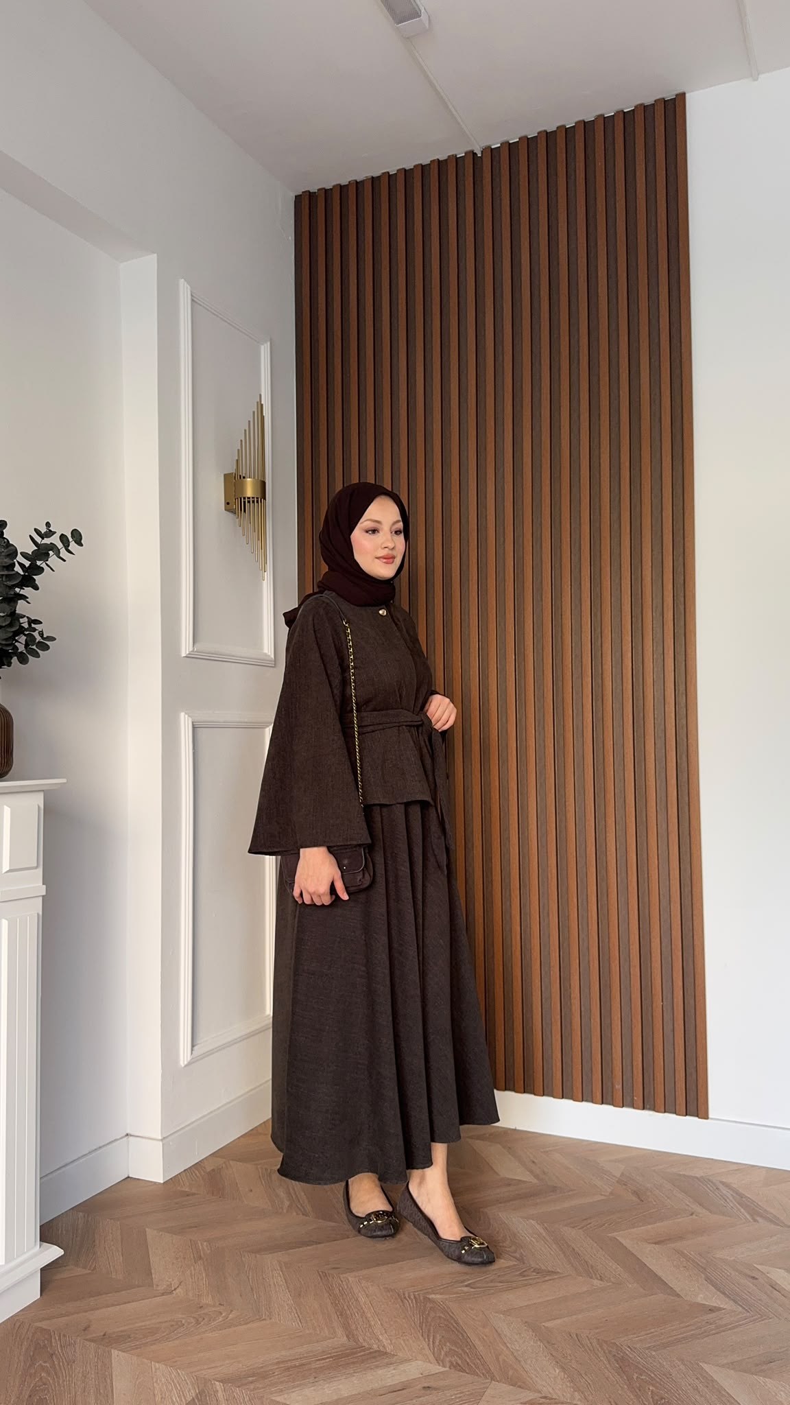 MEYSADESIGN ETEK TAKIM Bağlamalı Tek Düğmeli Etekli Takım Kahve