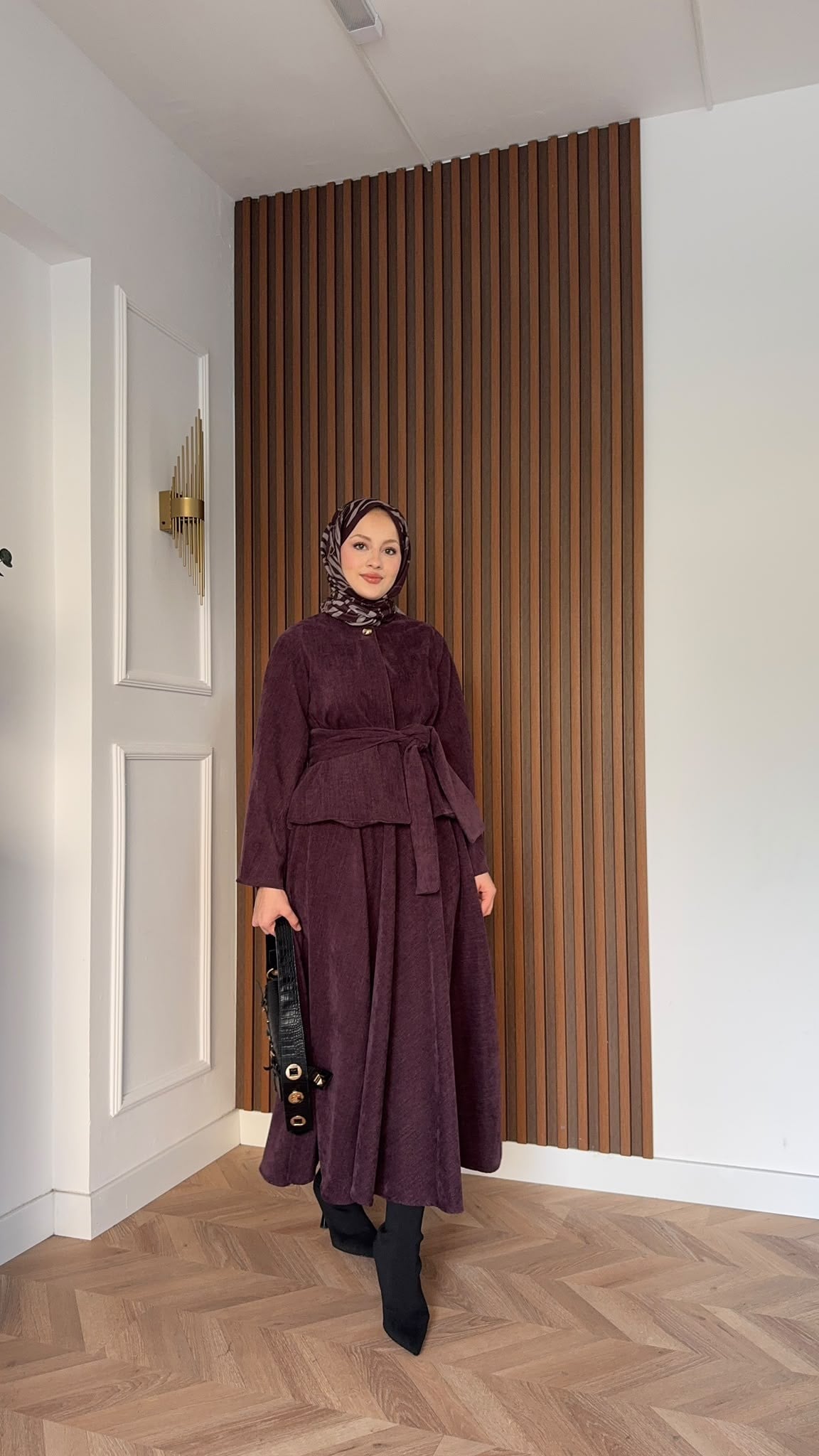 MEYSADESIGN ETEK TAKIM Bağlamalı Tek Düğmeli Etekli Takım Mürdüm