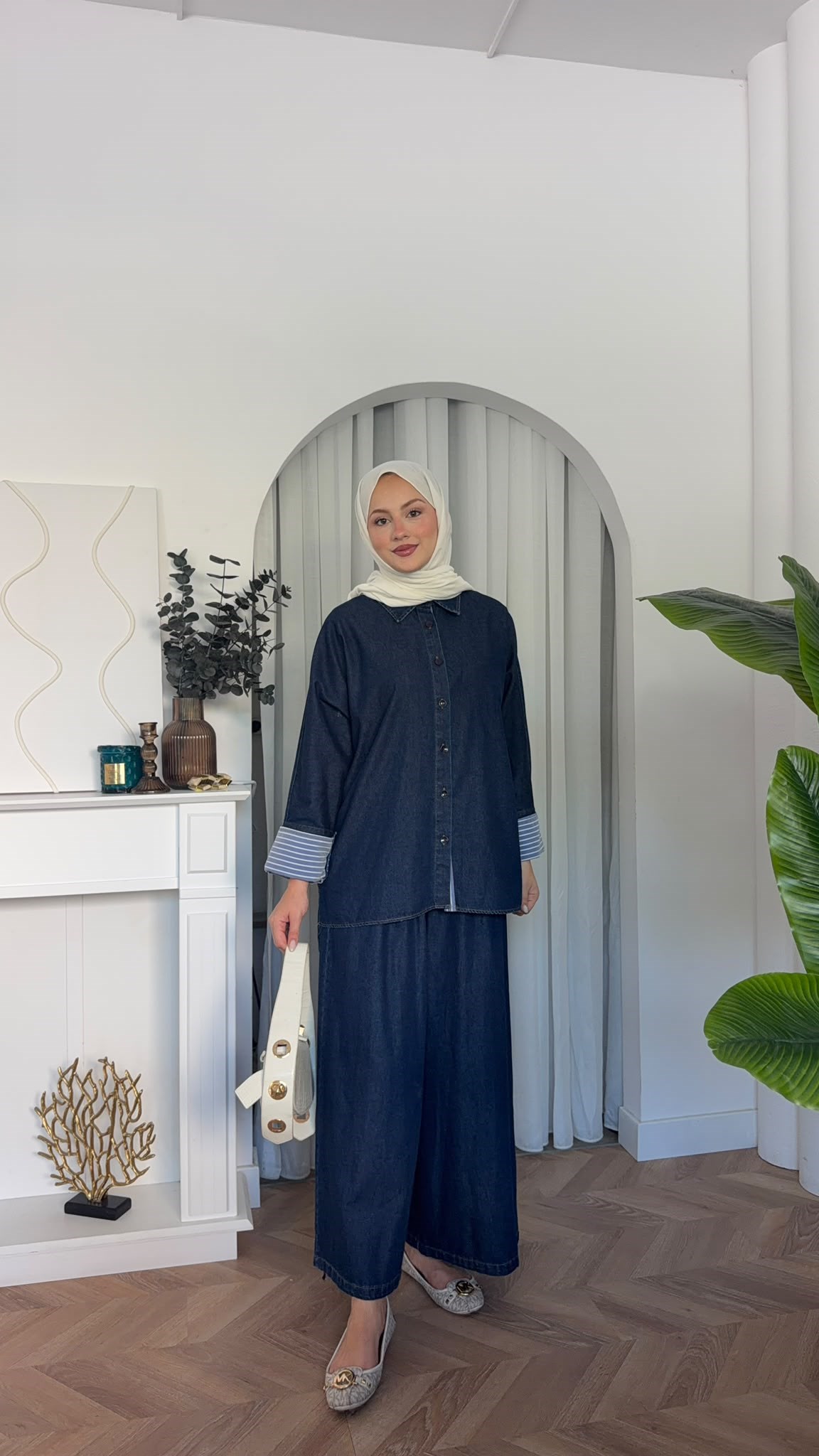 MEYSADESIGN ETEK TAKIM Çizgi Detaylı Denim Takım