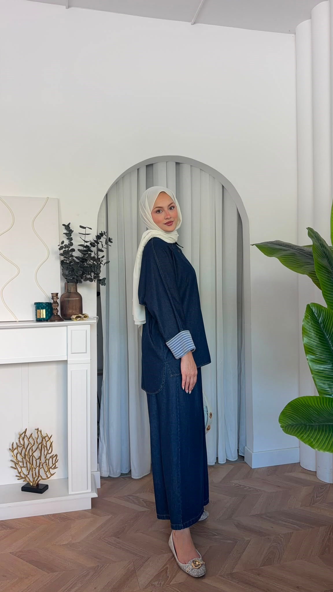 MEYSADESIGN ETEK TAKIM Çizgi Detaylı Denim Takım