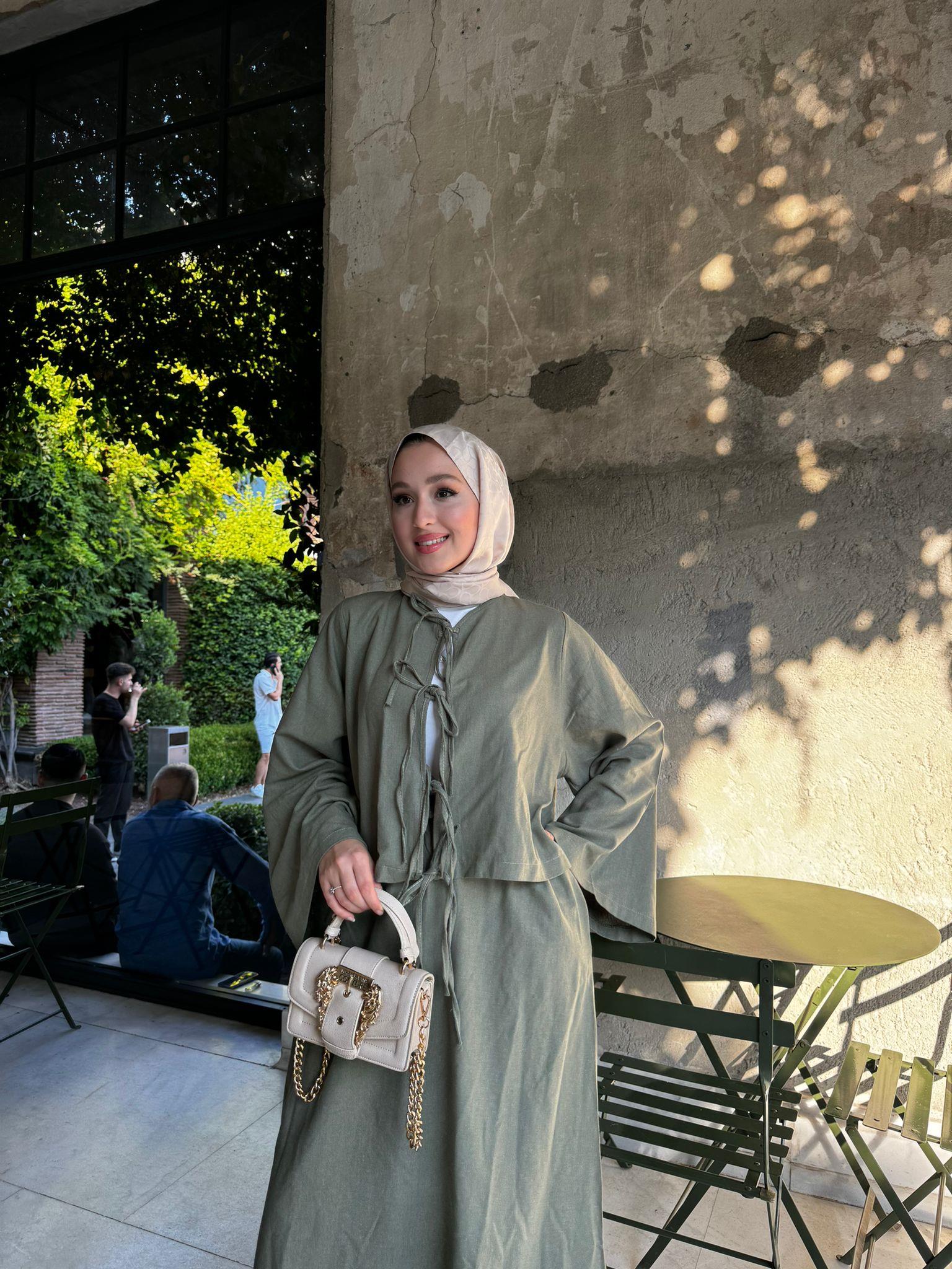 MEYSADESIGN ETEK TAKIM Fiyonklu Keten Etekli Takım Turuncu