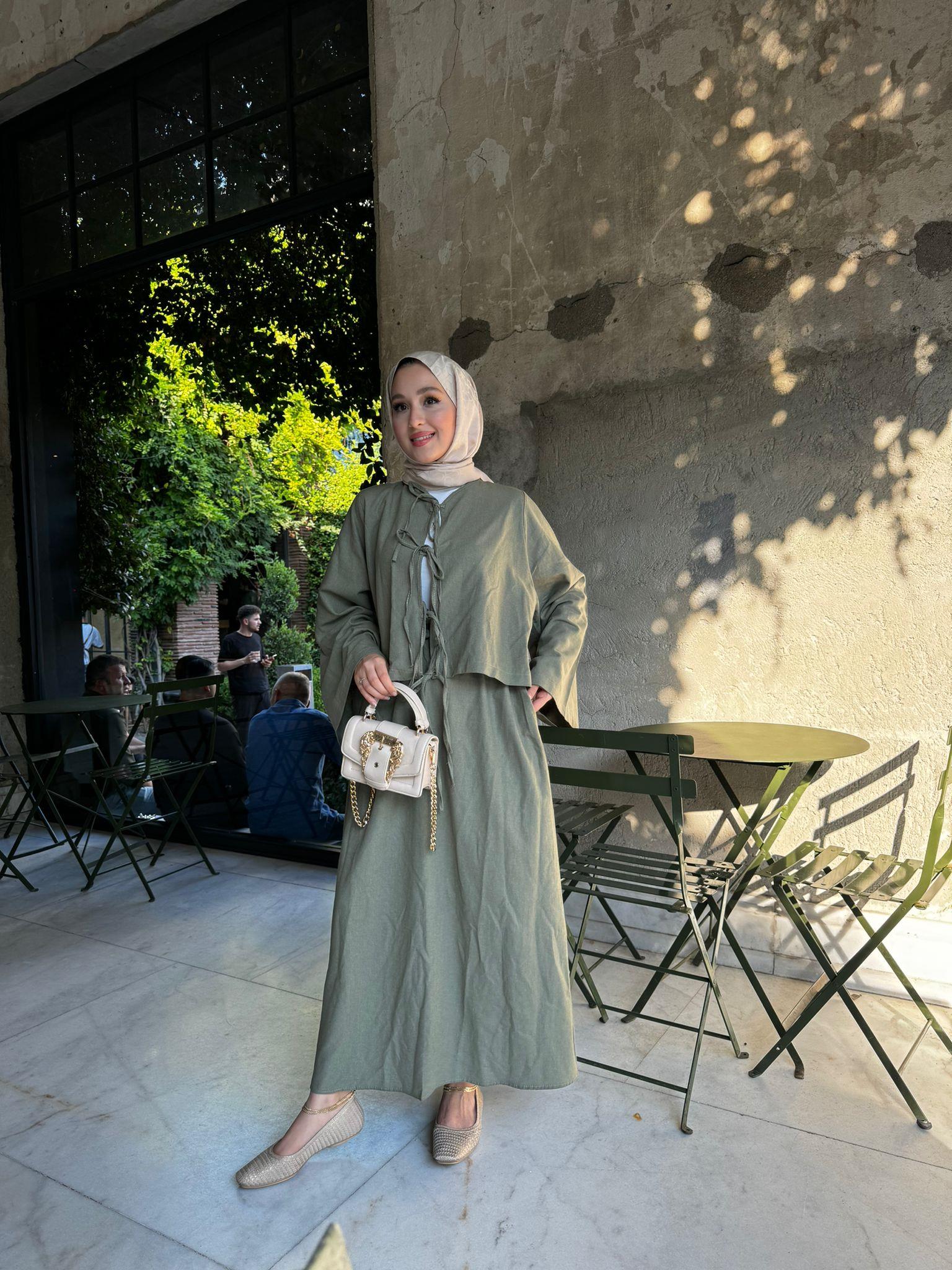 MEYSADESIGN ETEK TAKIM Fiyonklu Keten Etekli Takım Turuncu
