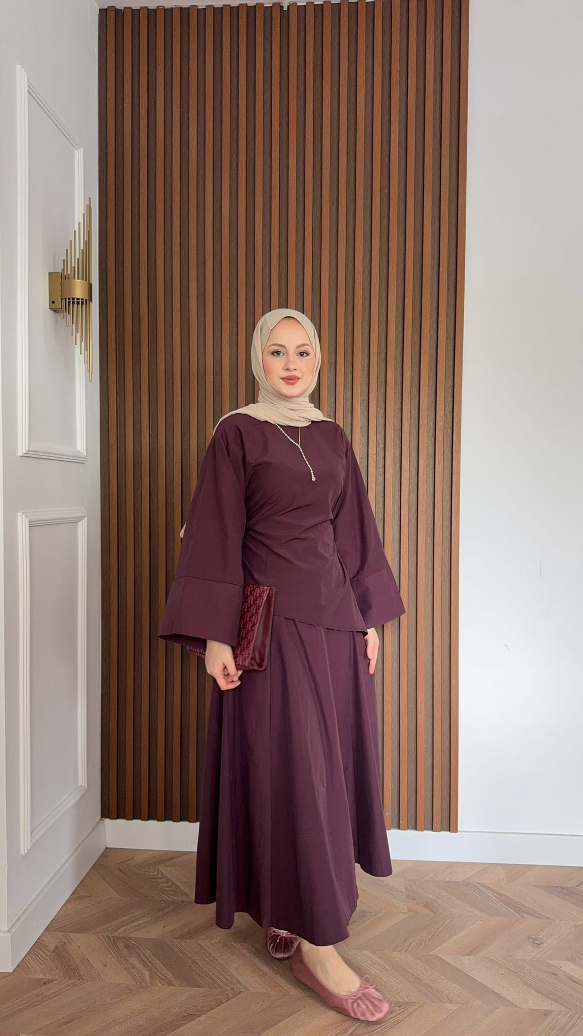 MEYSADESIGN ETEK TAKIM Hawai Asimetrik Etekli Takım Mürdüm