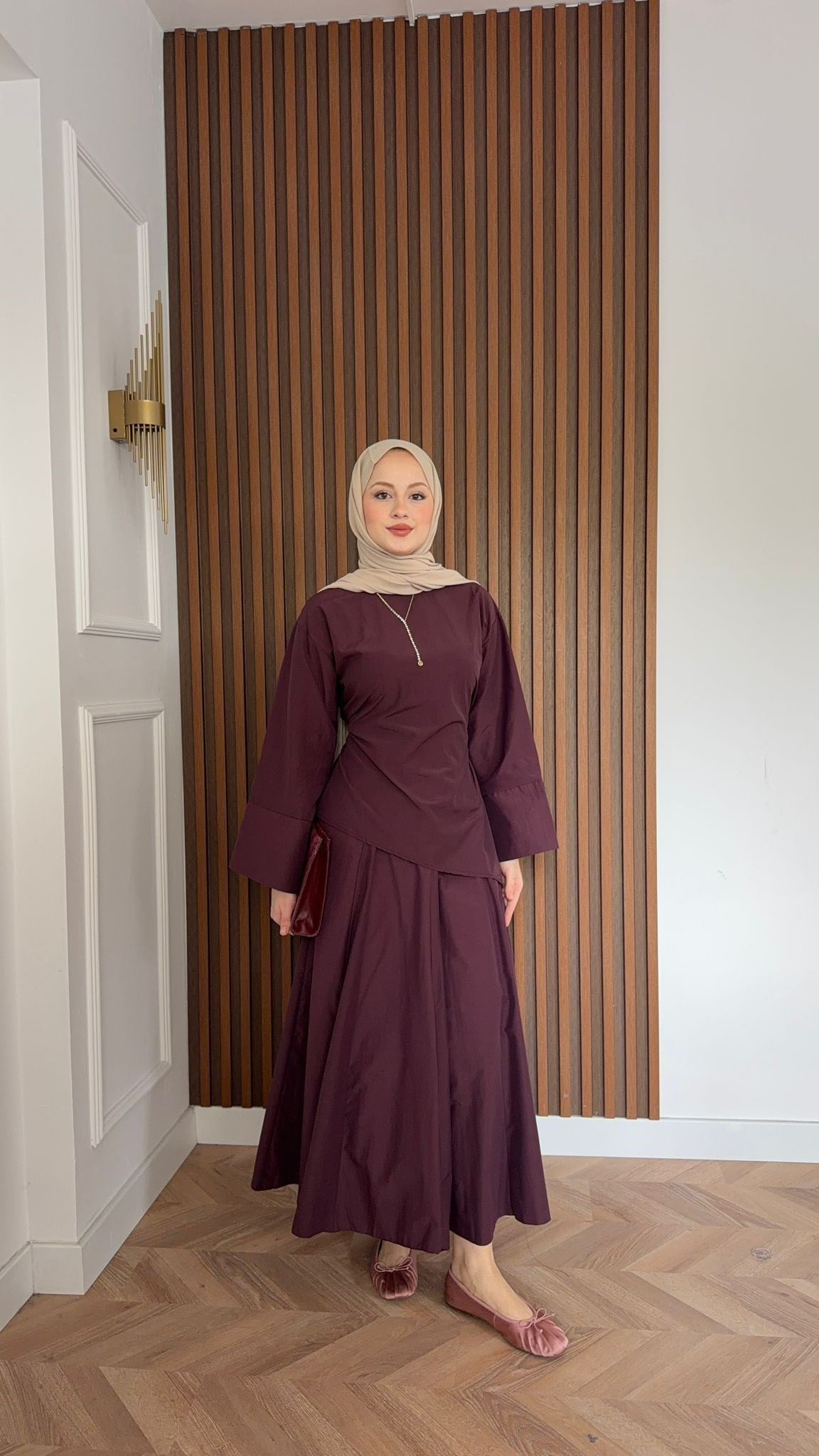 MEYSADESIGN ETEK TAKIM Hawai Asimetrik Etekli Takım Mürdüm