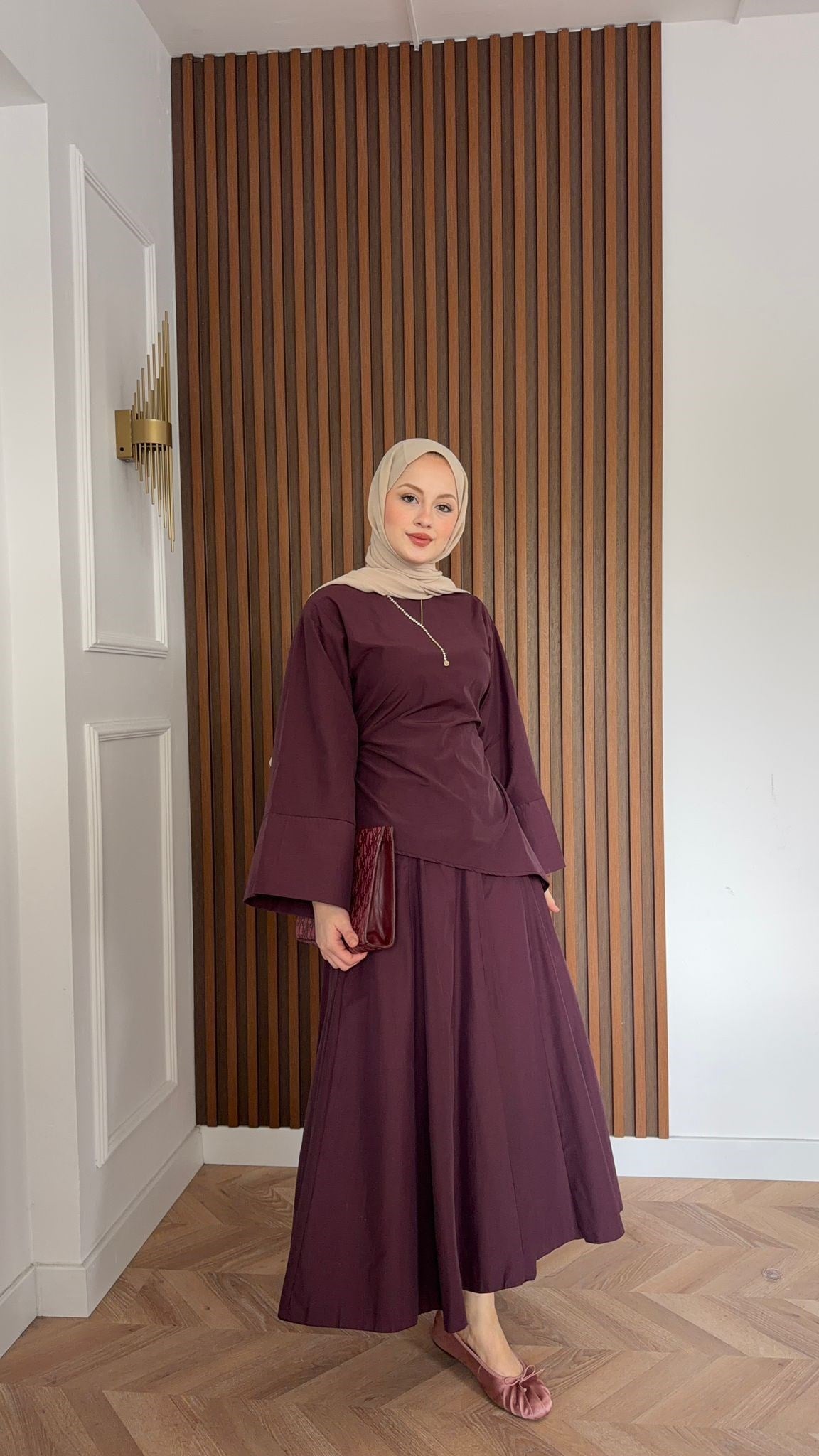 MEYSADESIGN ETEK TAKIM Hawai Asimetrik Etekli Takım Mürdüm