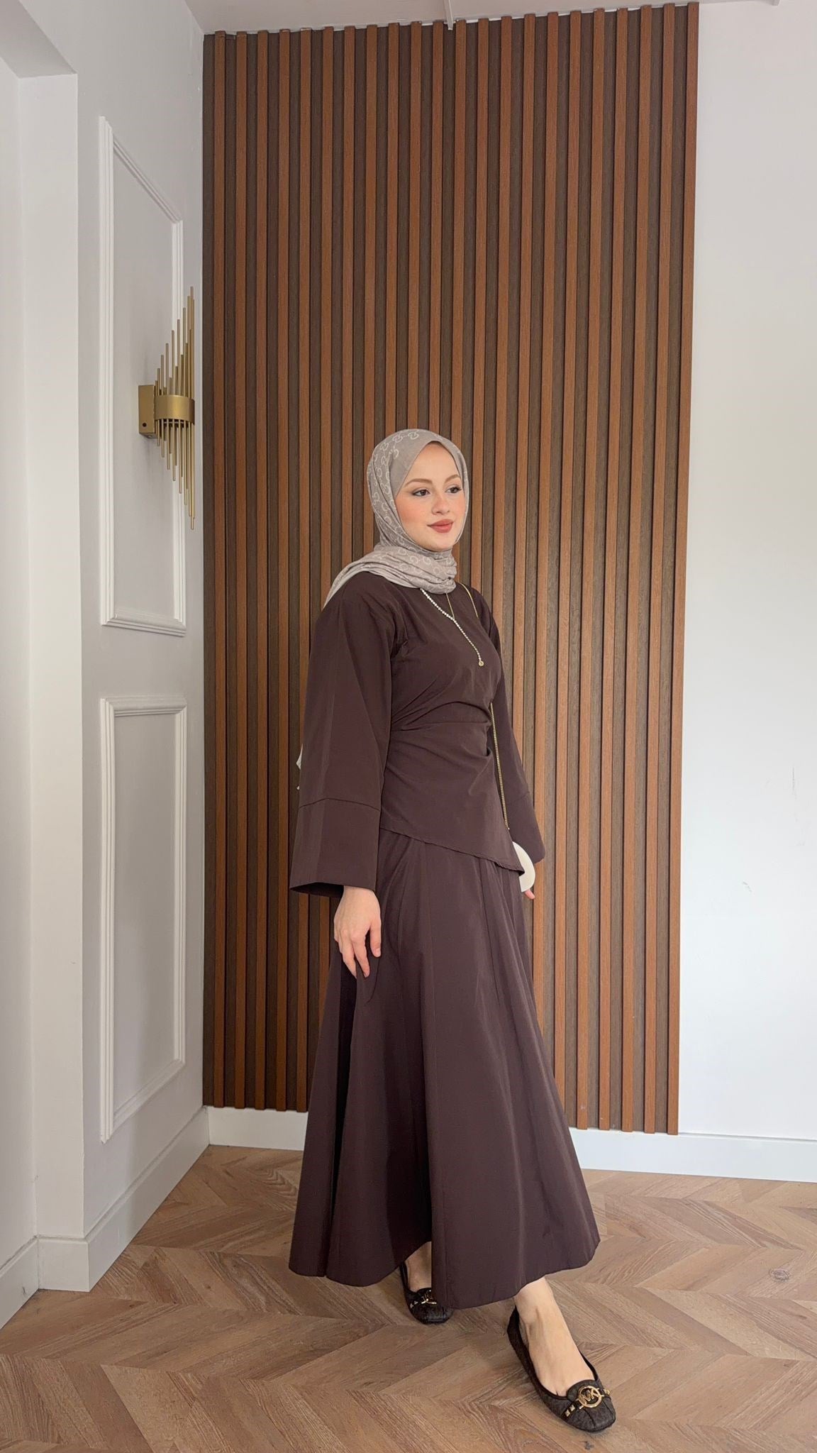 MEYSADESIGN ETEK TAKIM Hawai Asimetrik Etekli Takım Acı Kahve