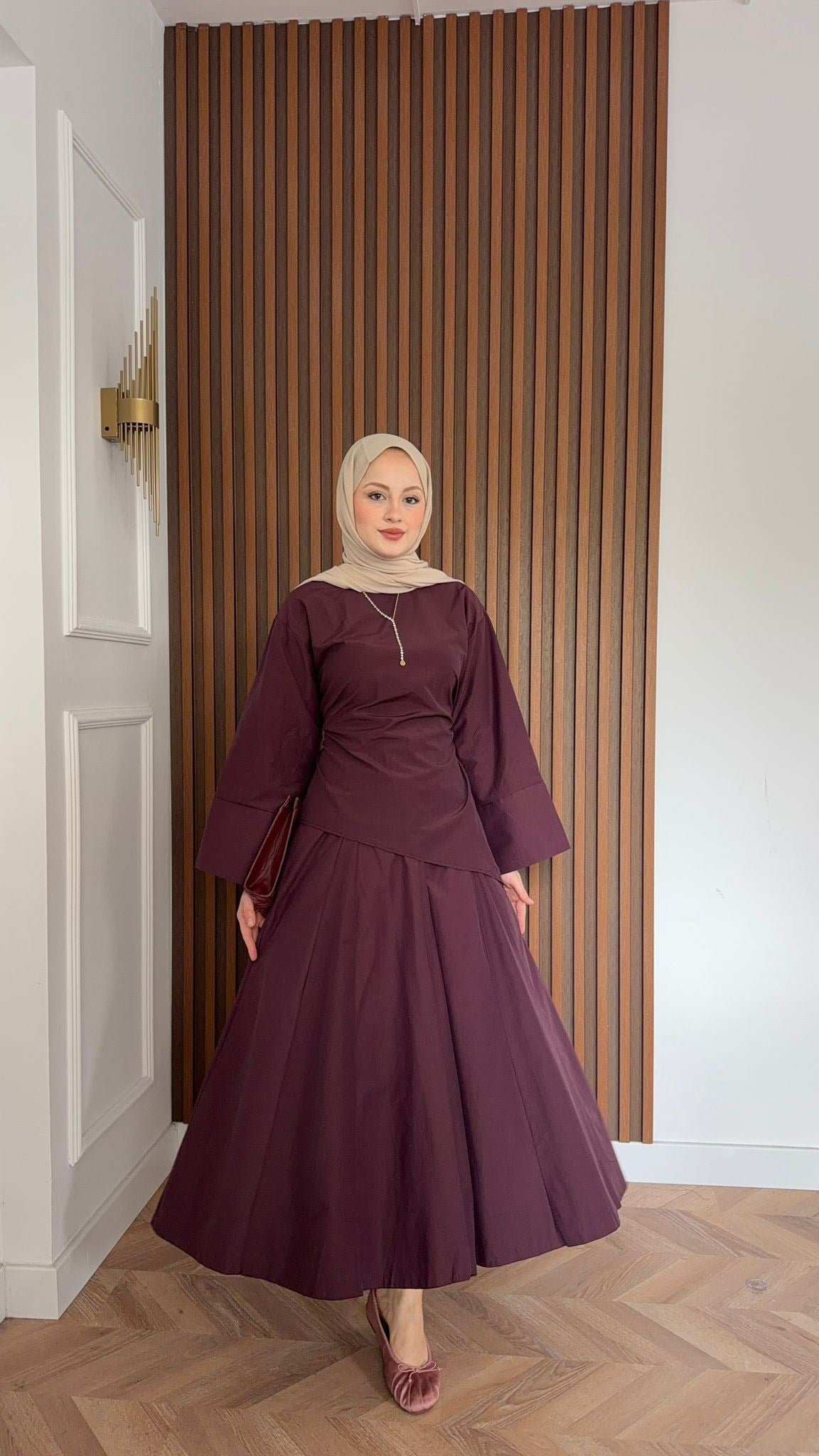 MEYSADESIGN ETEK TAKIM Hawai Asimetrik Etekli Takım Mürdüm