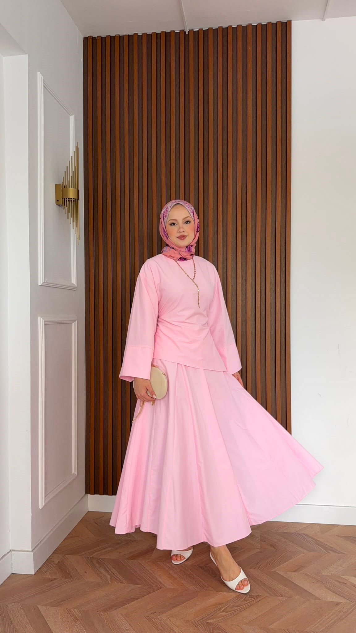 MEYSADESIGN ETEK TAKIM Hawai Asimetrik Etekli Takım Pembe