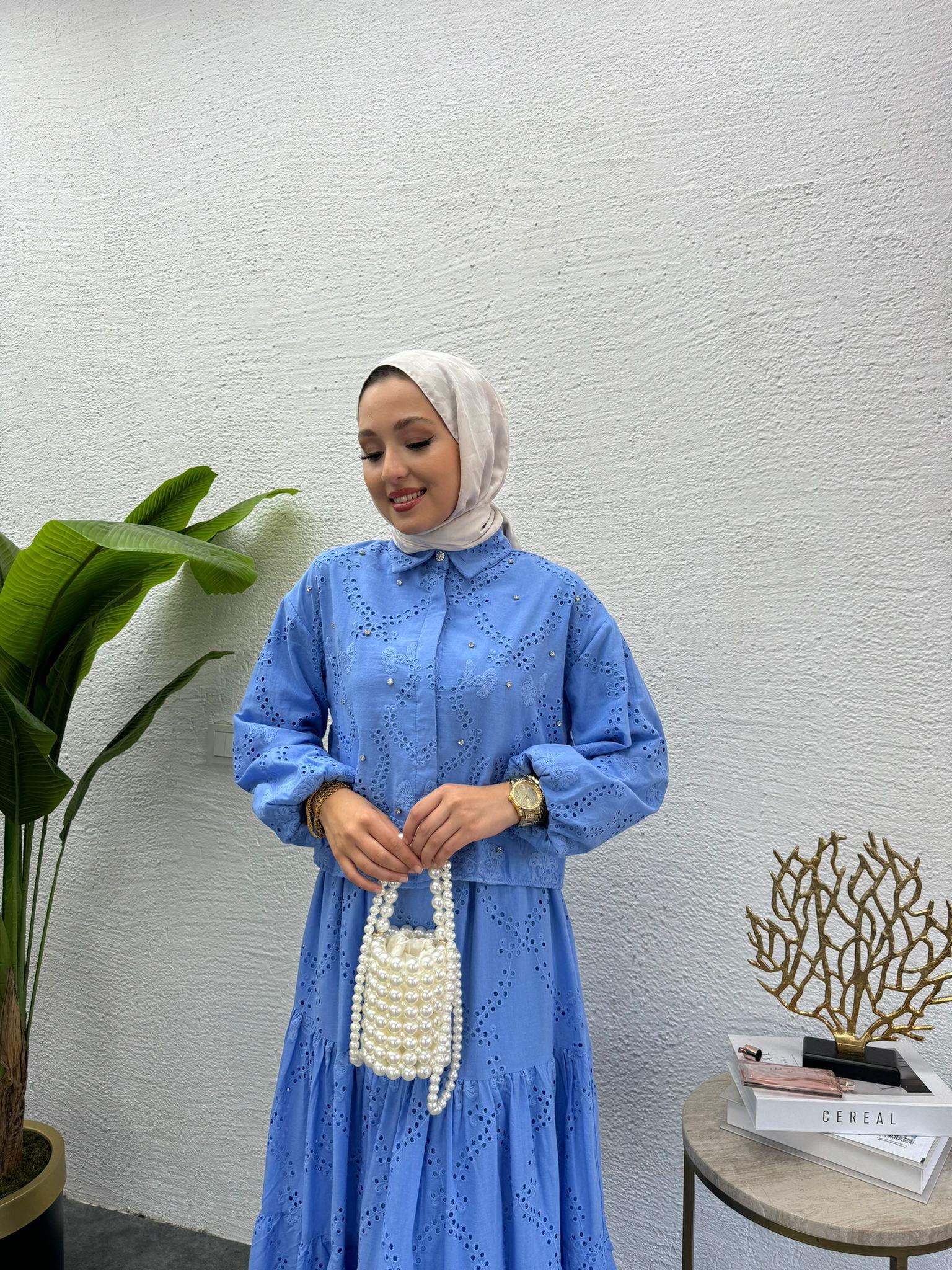 MEYSADESIGN ETEK TAKIM İşlemeli Fisto Etekli Takım Mavi