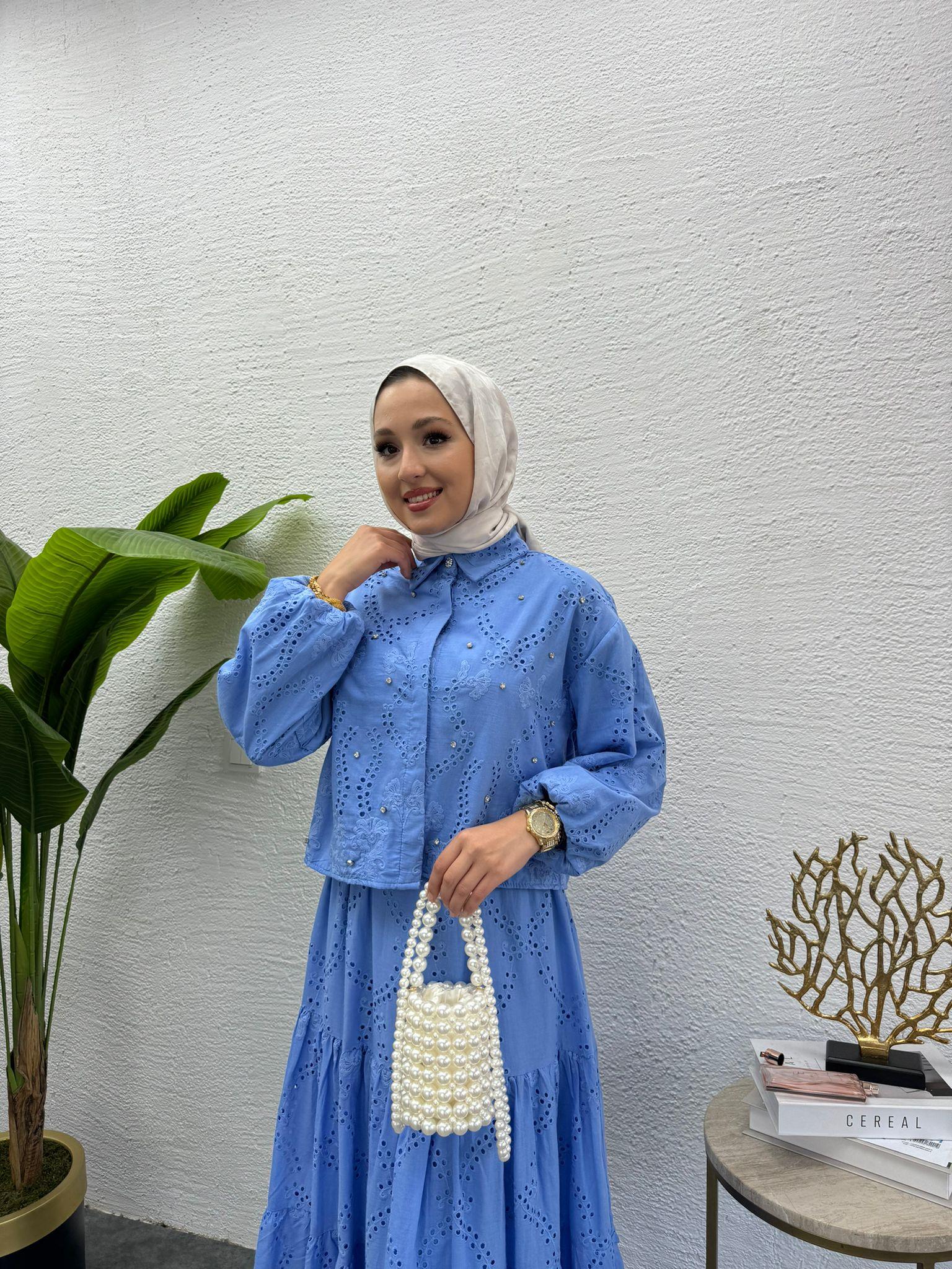 MEYSADESIGN ETEK TAKIM İşlemeli Fisto Etekli Takım Mavi