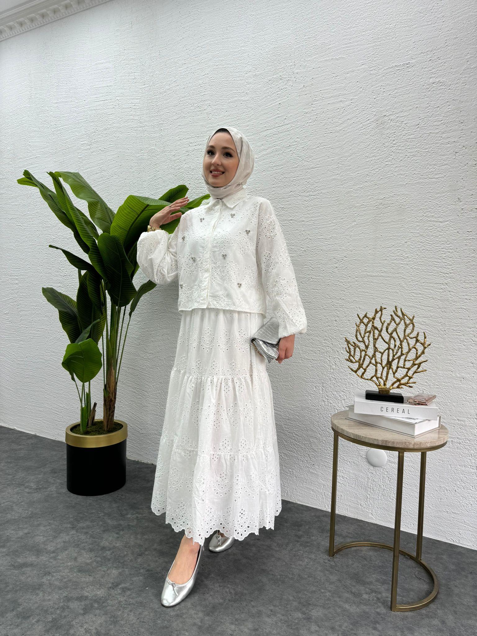 MEYSADESIGN ETEK TAKIM İşlemeli Fisto Etekli Takım Beyaz