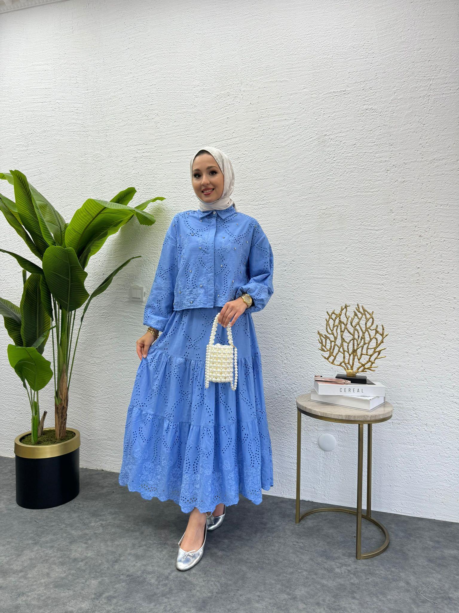 MEYSADESIGN ETEK TAKIM İşlemeli Fisto Etekli Takım Mavi