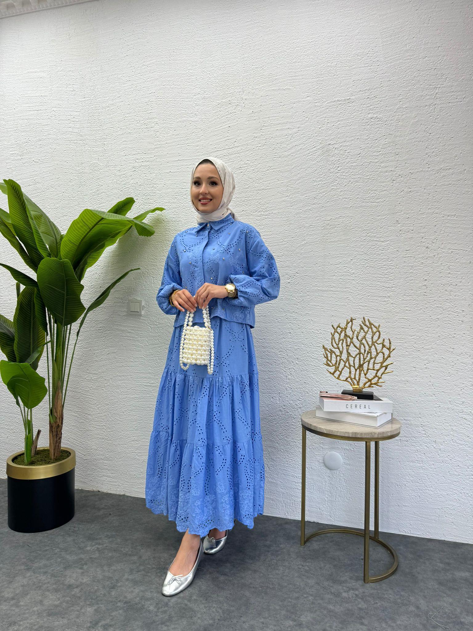 MEYSADESIGN ETEK TAKIM İşlemeli Fisto Etekli Takım Mavi