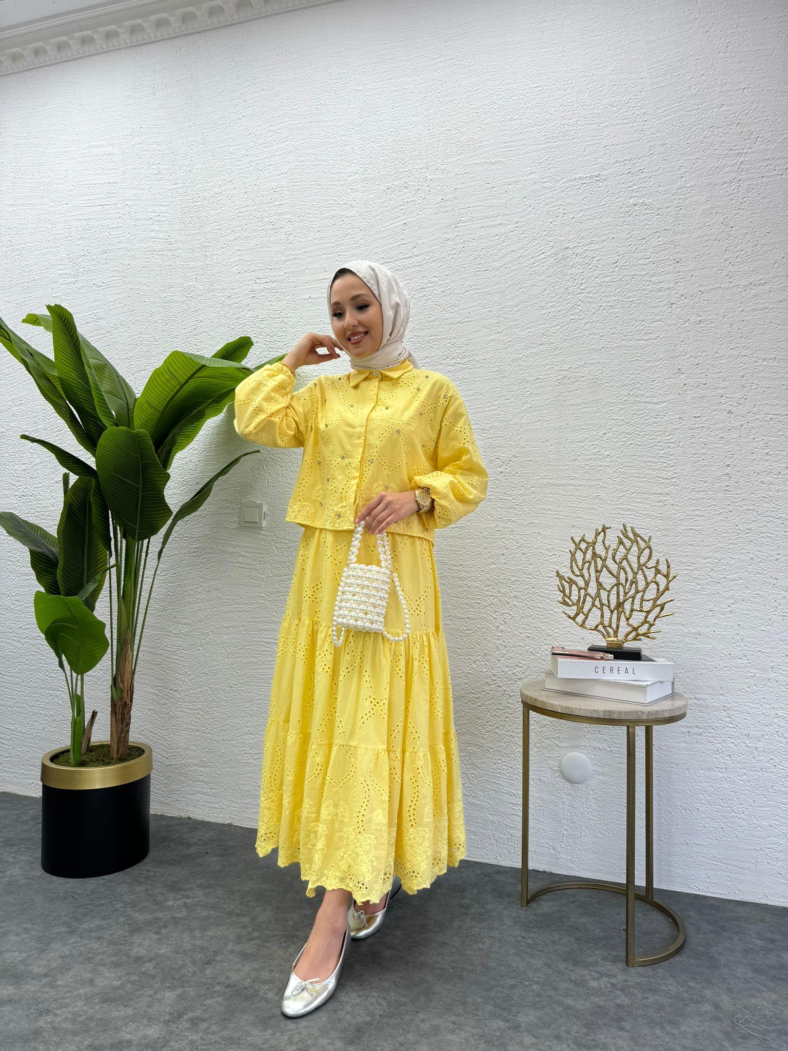 MEYSADESIGN ETEK TAKIM İşlemeli Fisto Etekli Takım Sarı