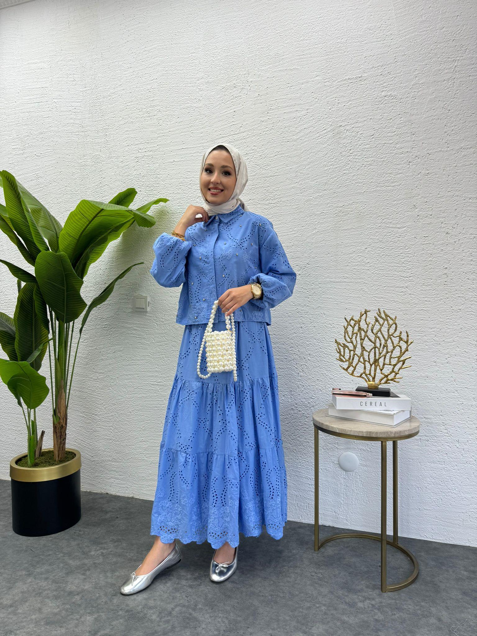 MEYSADESIGN ETEK TAKIM İşlemeli Fisto Etekli Takım Mavi