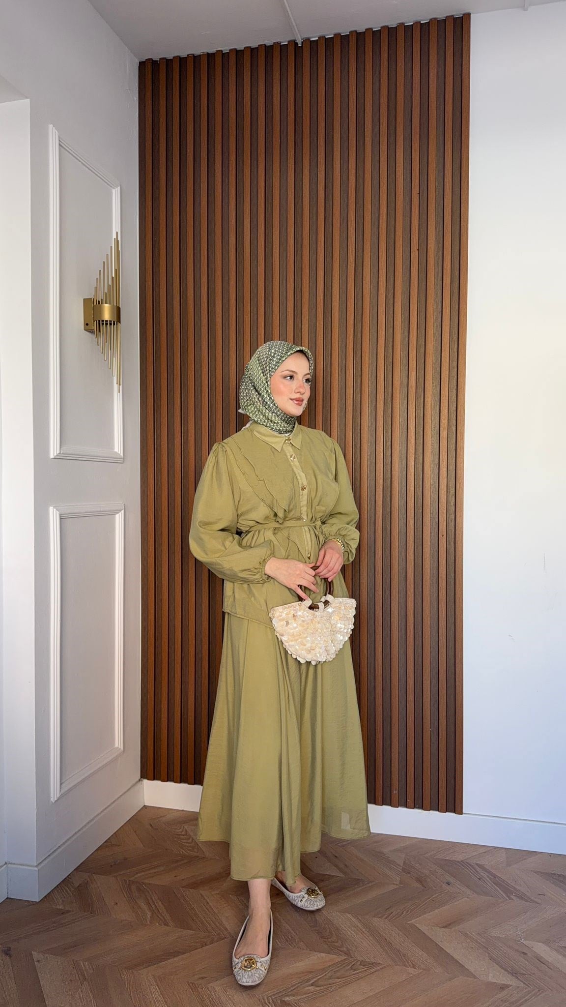 MEYSADESIGN ETEK TAKIM Nursu Fırfırlı Etekli Takım Yağ Yeşili