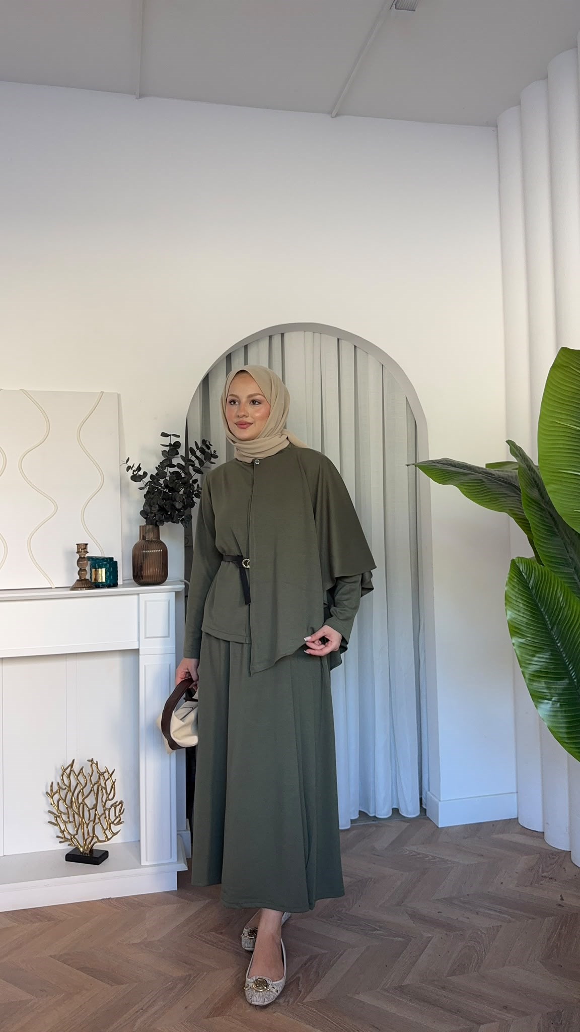 MEYSADESIGN ETEK TAKIM Omuzdan Şallı Oysh Etekli Takım Haki
