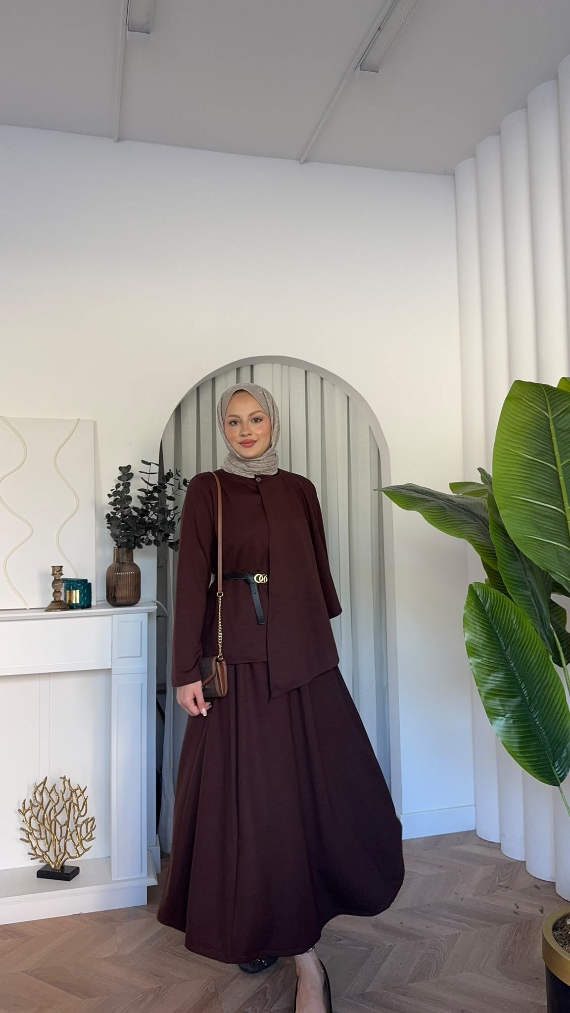 MEYSADESIGN ETEK TAKIM Omuzdan Şallı Oysh Etekli Takım Acı Kahve
