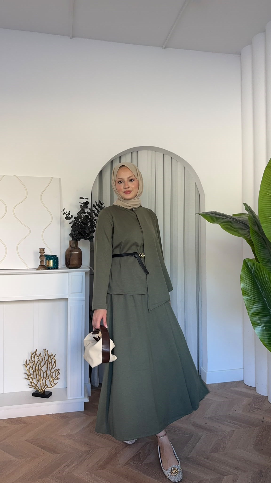 MEYSADESIGN ETEK TAKIM Omuzdan Şallı Oysh Etekli Takım Haki