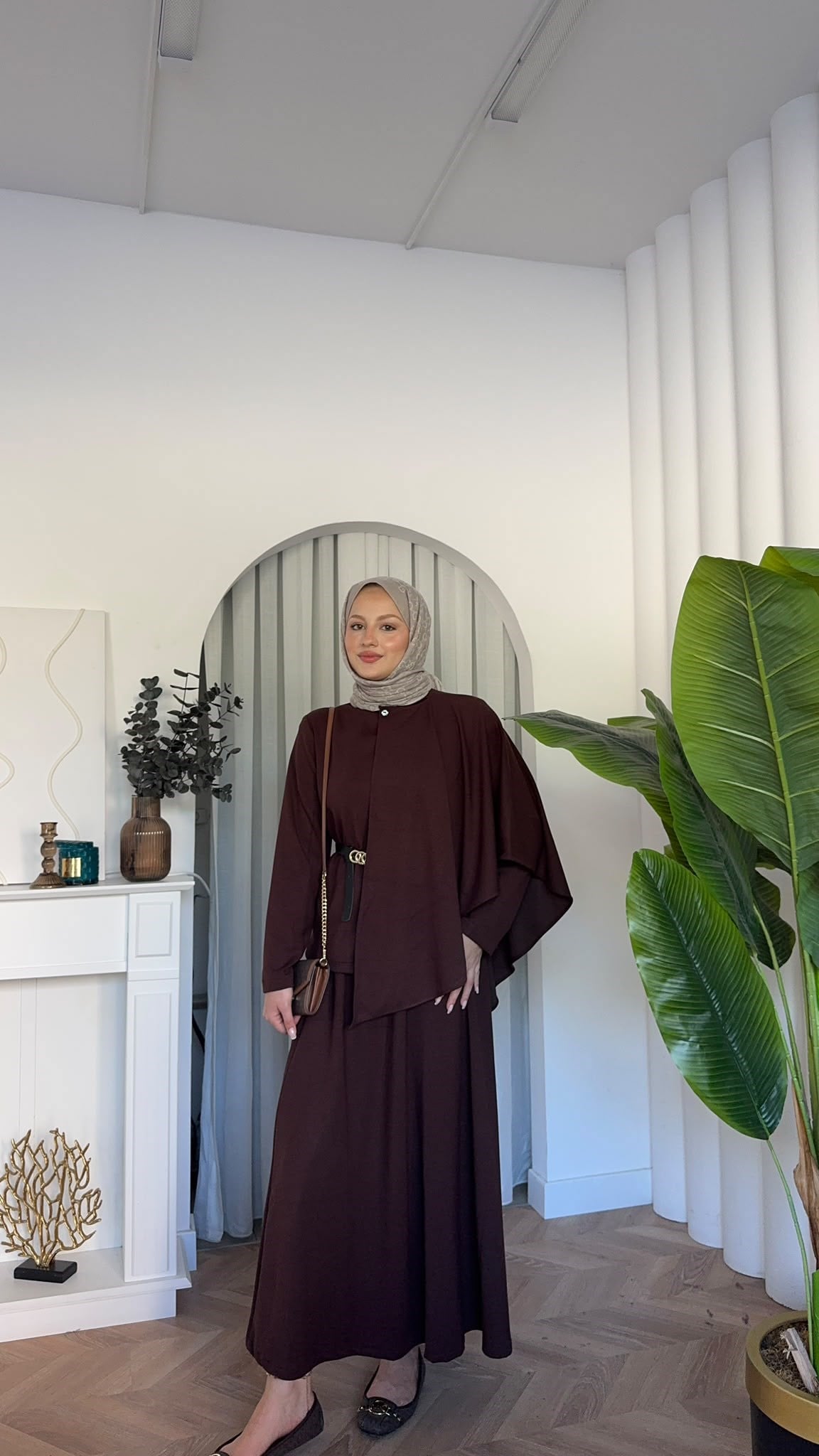 MEYSADESIGN ETEK TAKIM Omuzdan Şallı Oysh Etekli Takım Acı Kahve