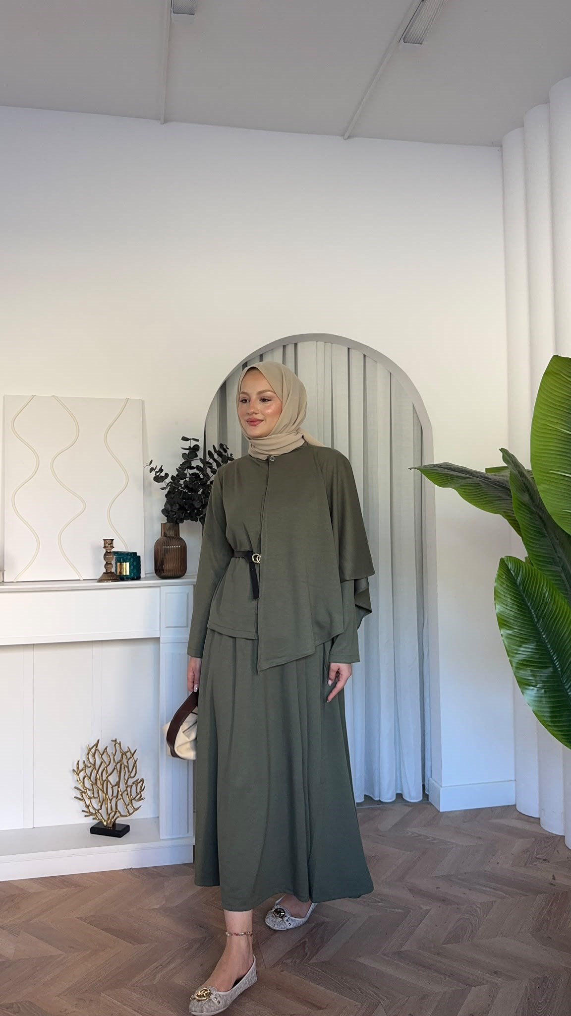 MEYSADESIGN ETEK TAKIM Omuzdan Şallı Oysh Etekli Takım Haki