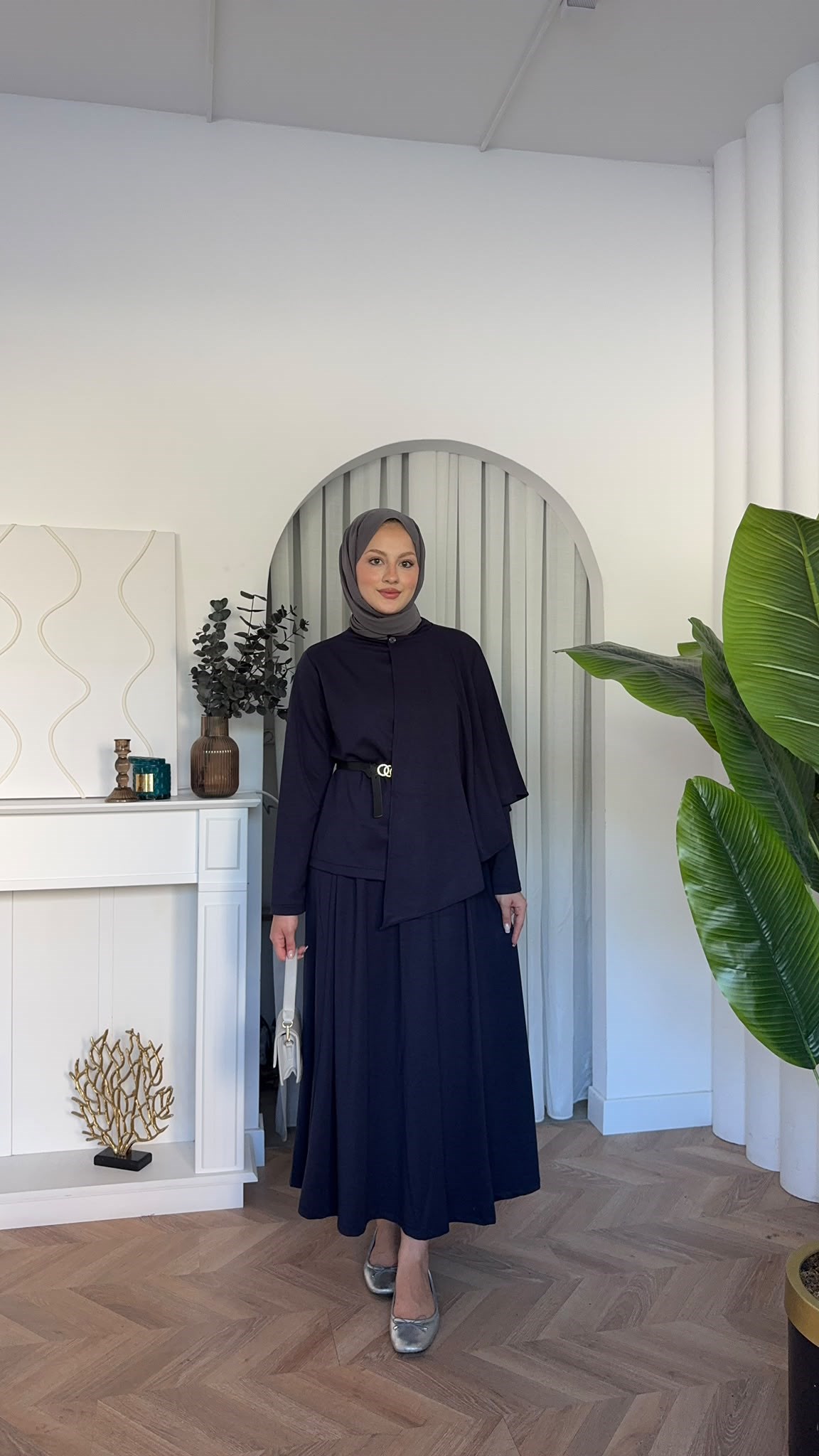 MEYSADESIGN ETEK TAKIM Omuzdan Şallı Oysh Etekli Takım Lacivert
