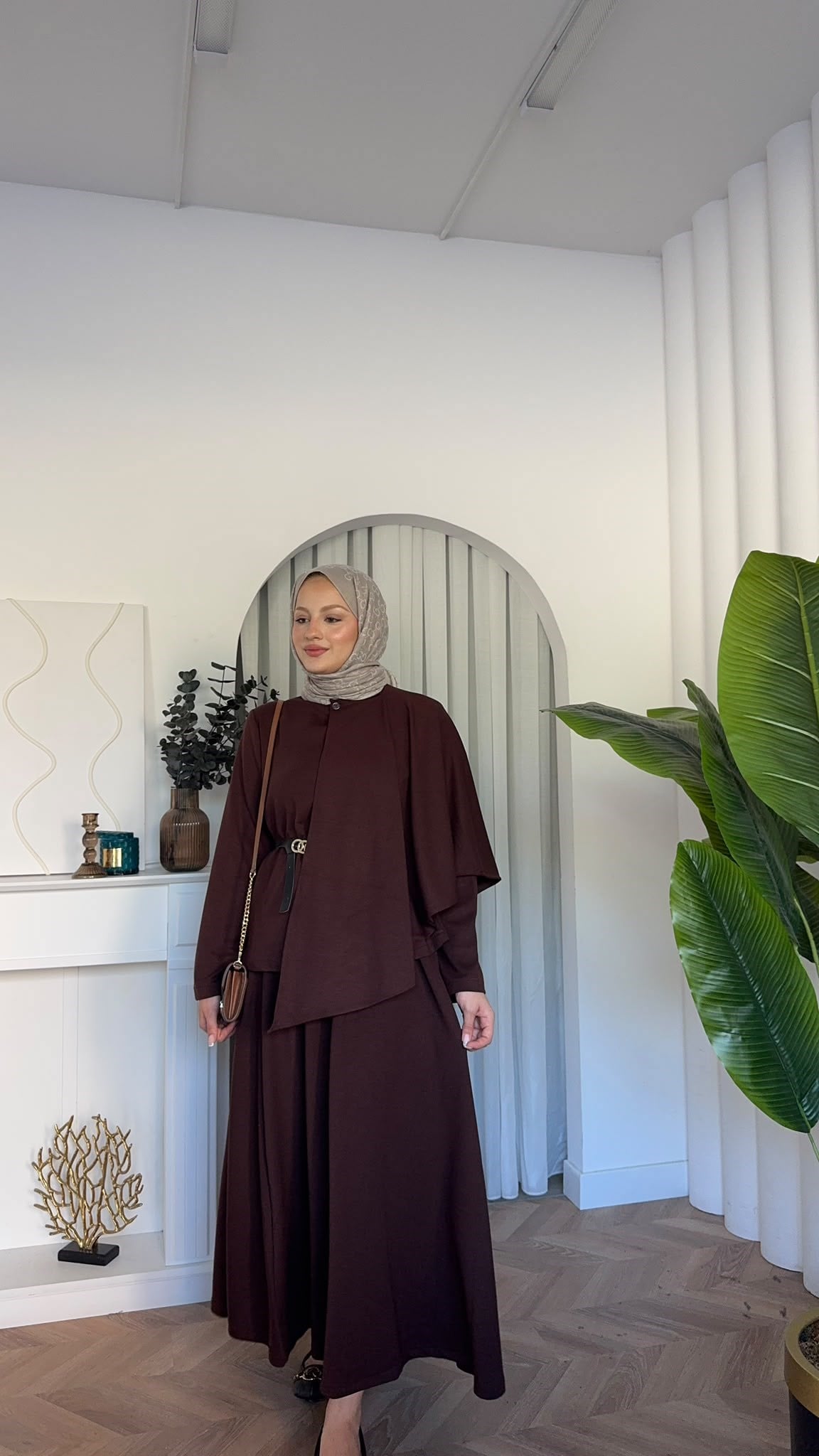 MEYSADESIGN ETEK TAKIM Omuzdan Şallı Oysh Etekli Takım Acı Kahve