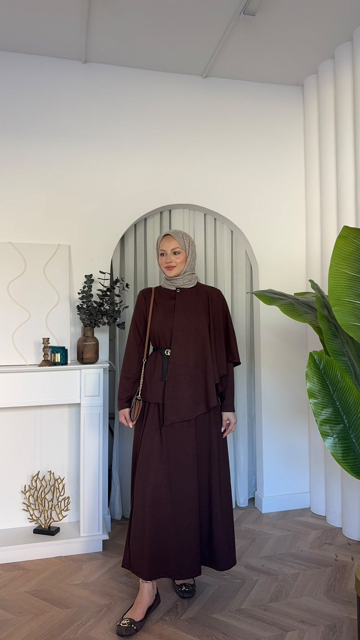 MEYSADESIGN ETEK TAKIM Omuzdan Şallı Oysh Etekli Takım Acı Kahve
