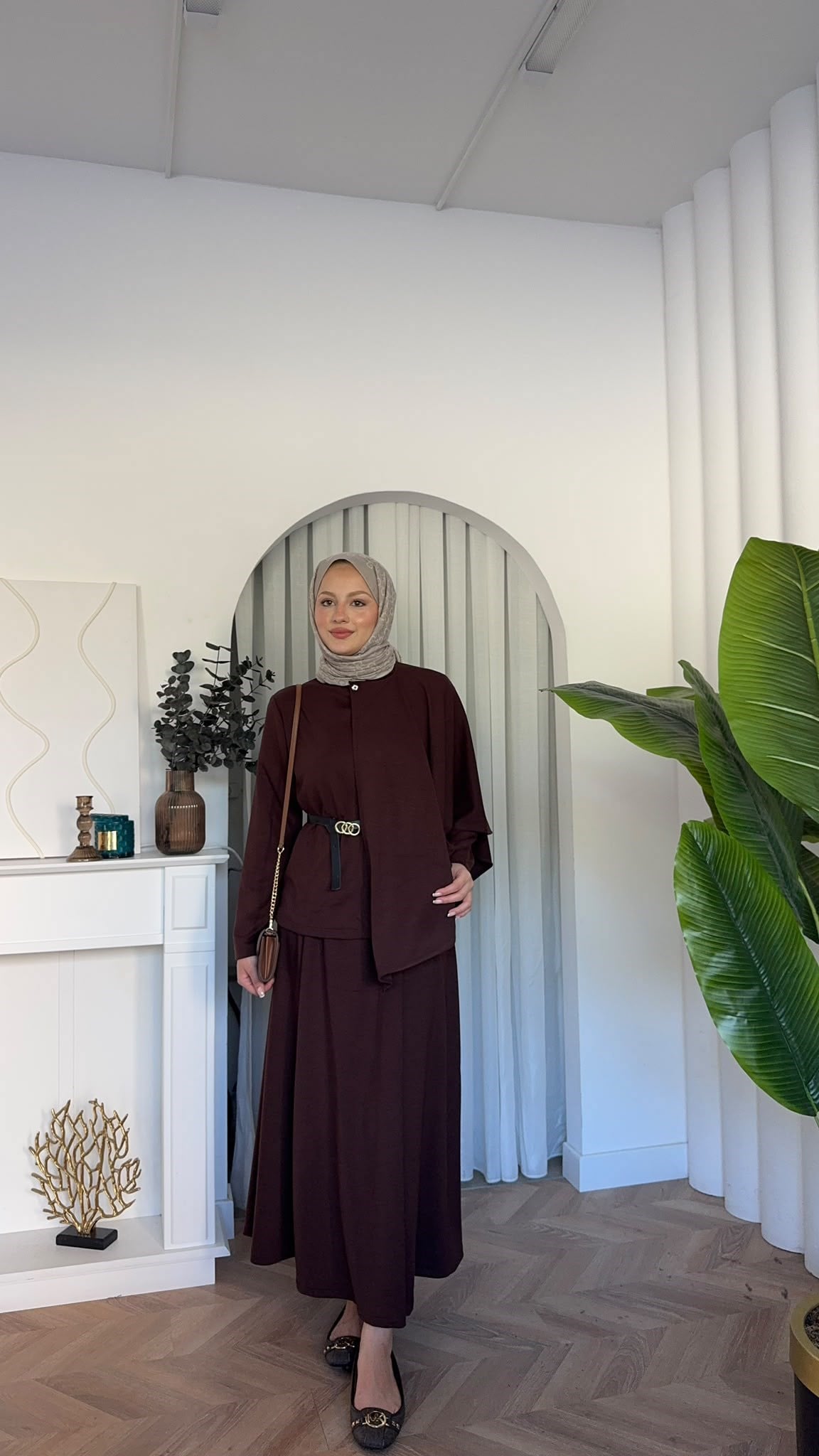 MEYSADESIGN ETEK TAKIM Omuzdan Şallı Oysh Etekli Takım Acı Kahve