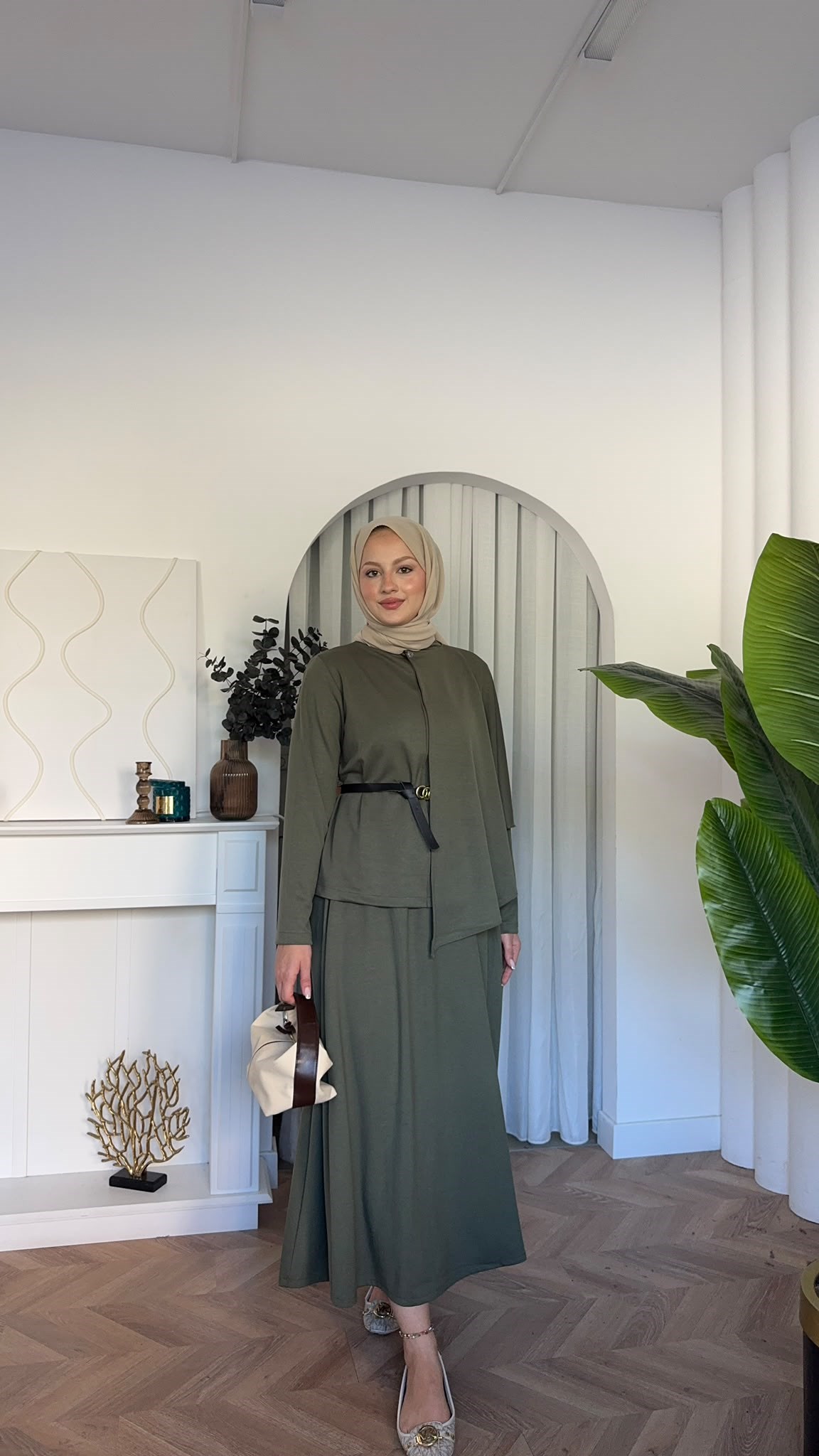 MEYSADESIGN ETEK TAKIM Omuzdan Şallı Oysh Etekli Takım Haki