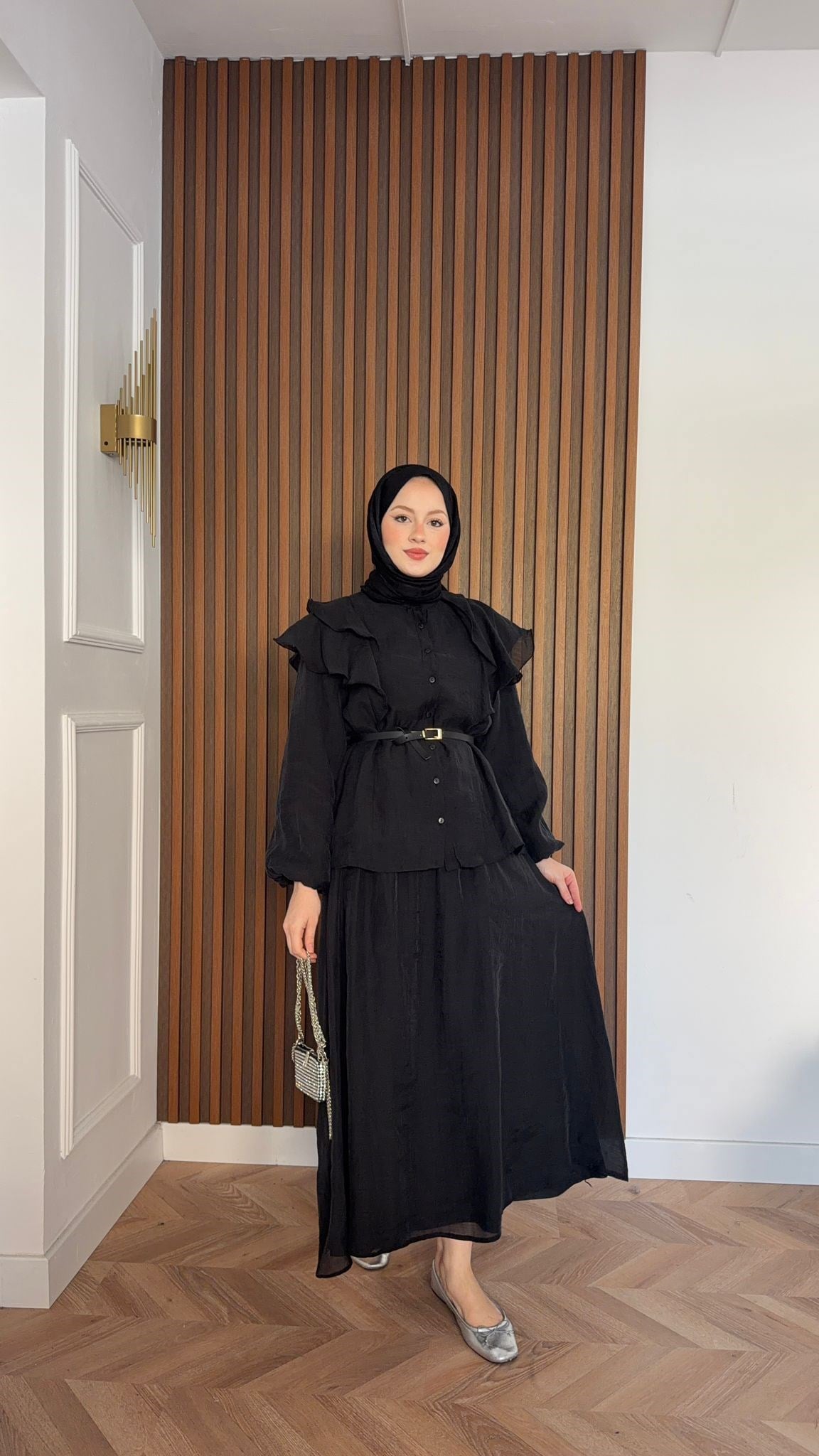 MEYSADESIGN ETEK TAKIM Omzu Volanlı Tül Etekli Takım Siyah