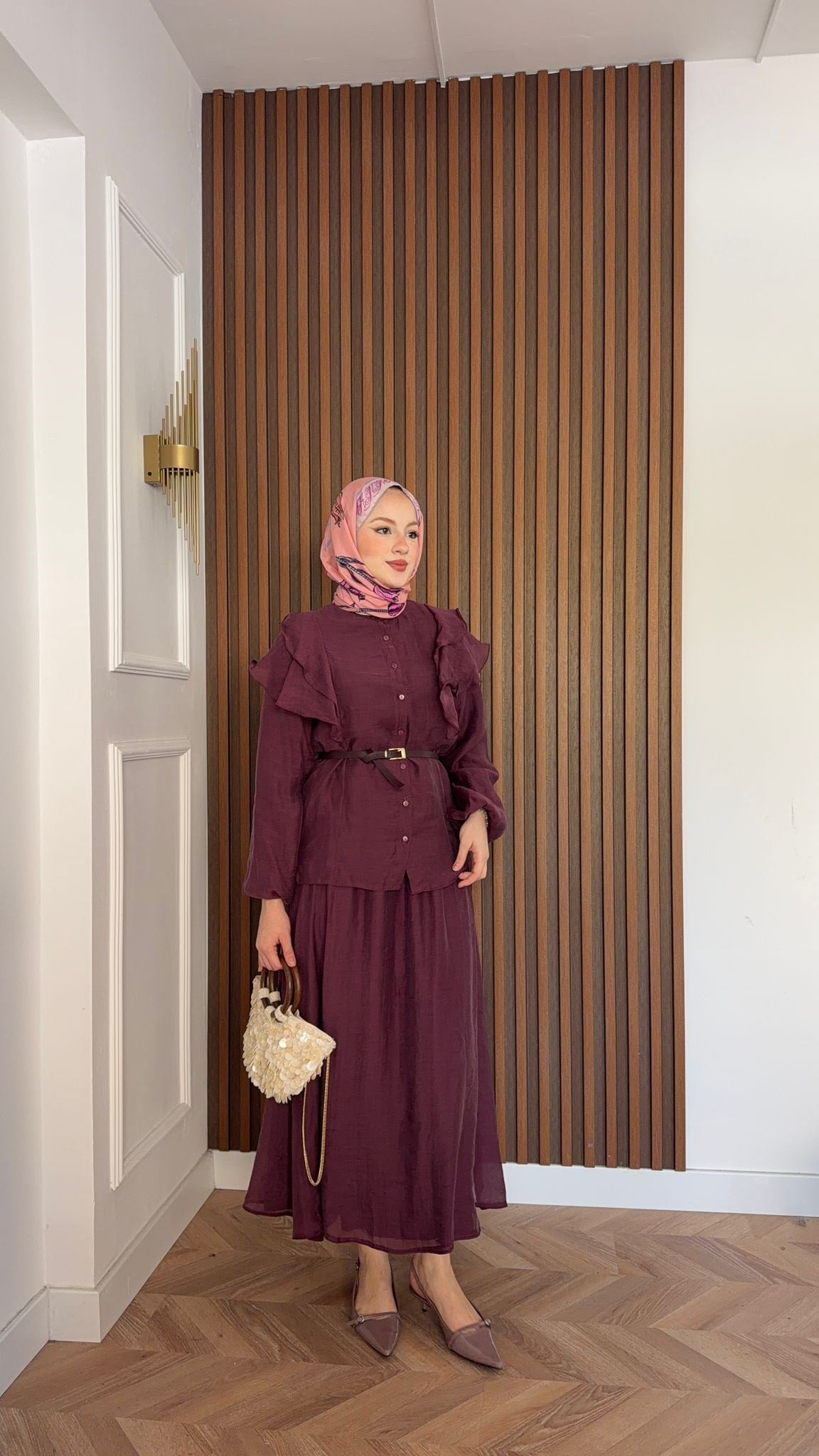 MEYSADESIGN ETEK TAKIM Omzu Volanlı Tül Etekli Takım Bordo