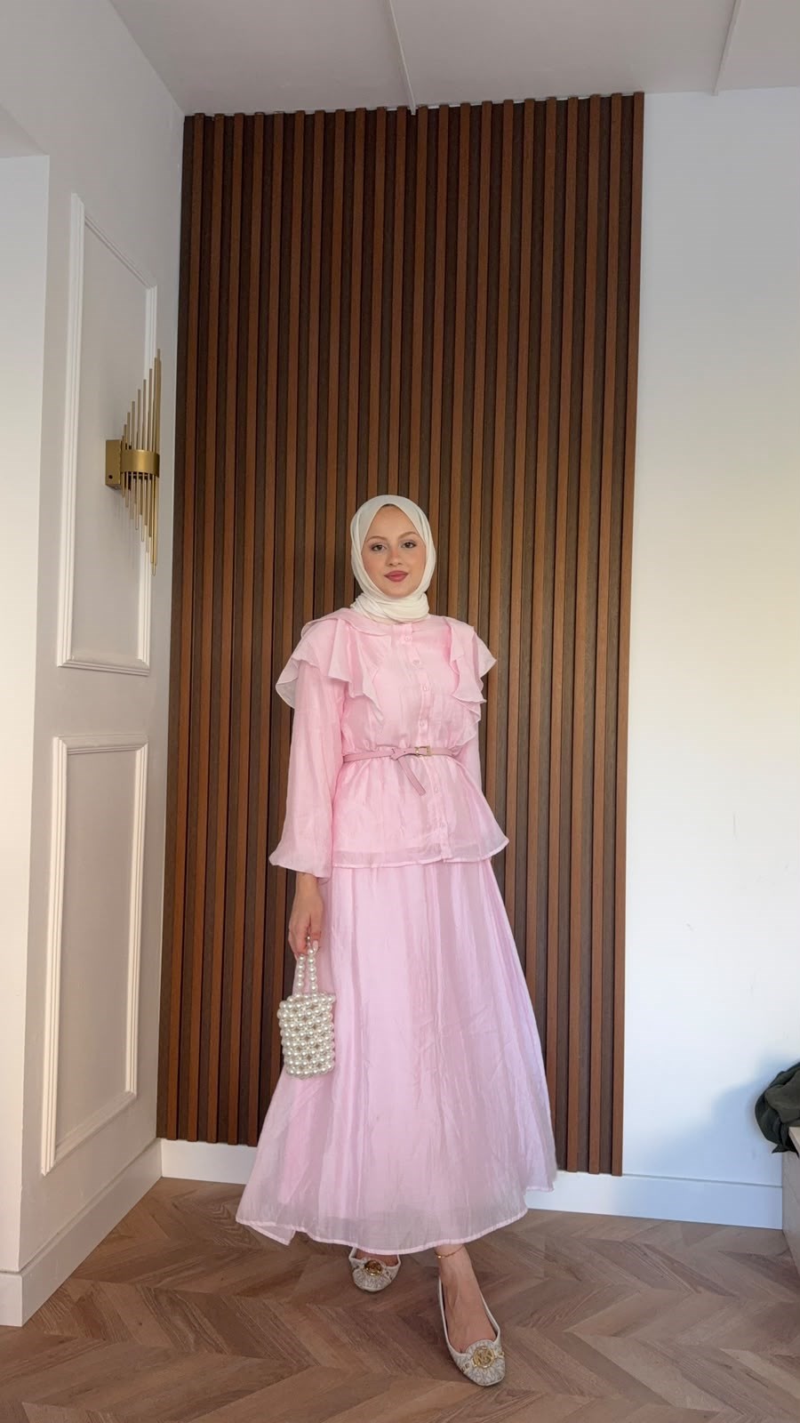 MEYSADESIGN ETEK TAKIM Omzu Volanlı Tül Etekli Takım Pembe