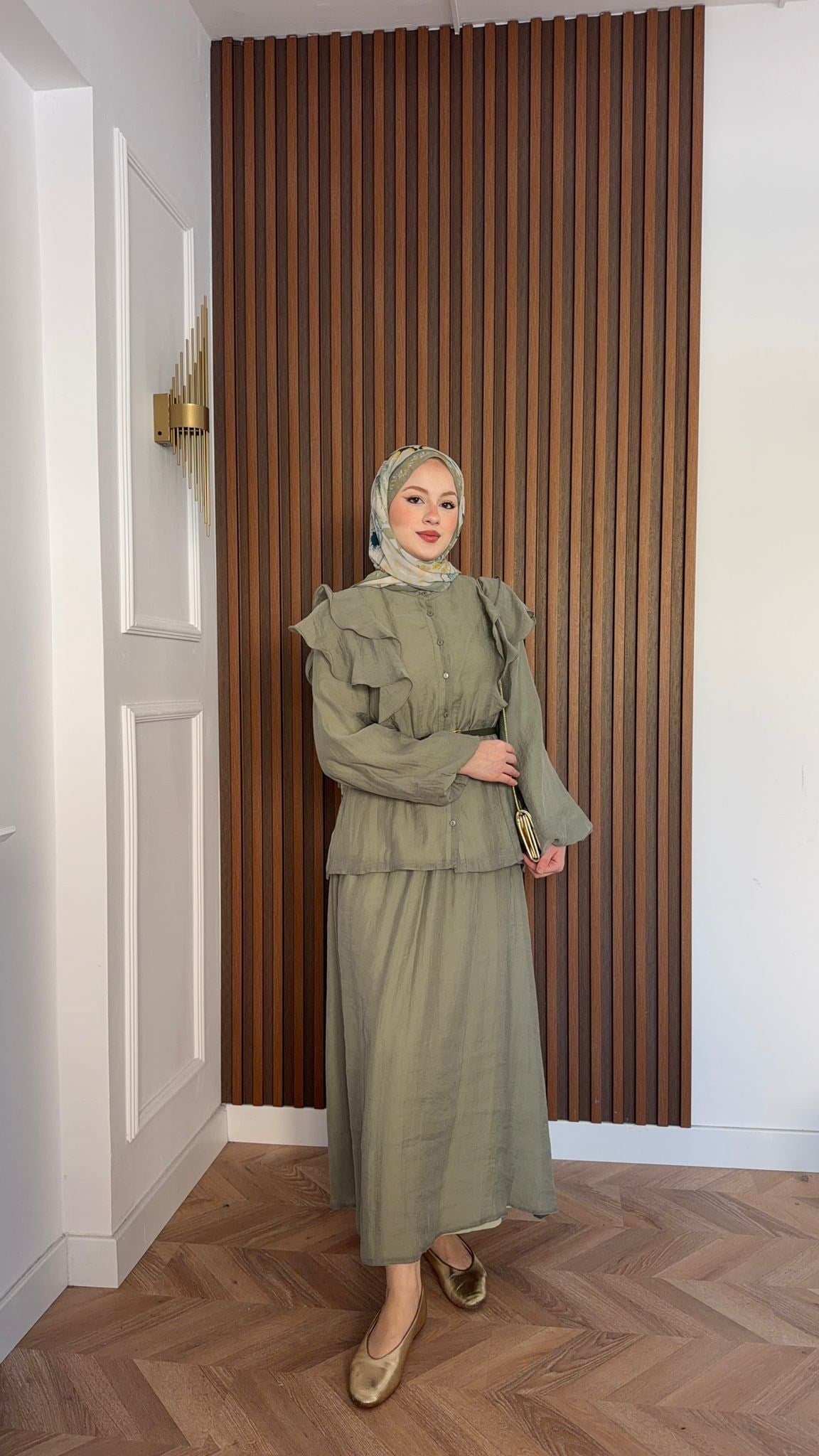 MEYSADESIGN ETEK TAKIM Omzu Volanlı Tül Etekli Takım Ihlamur Yeşili