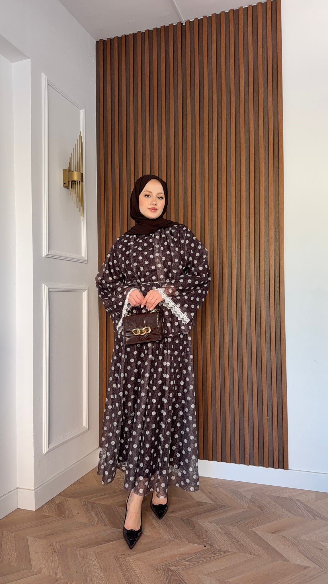 MEYSADESIGN ETEK TAKIM Puantiyeli Tül Etekli Takım Acı Kahve