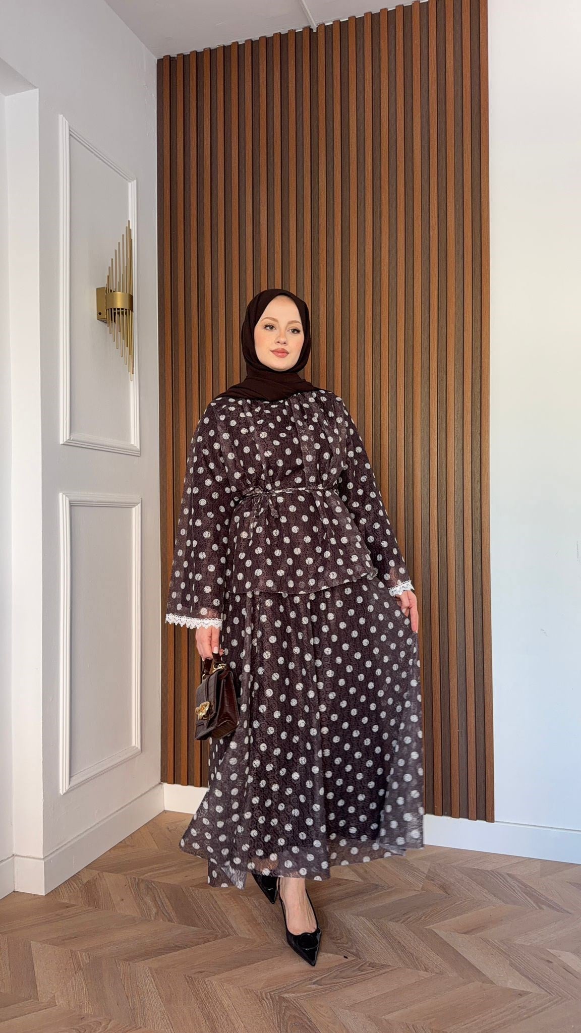 MEYSADESIGN ETEK TAKIM Puantiyeli Tül Etekli Takım Acı Kahve