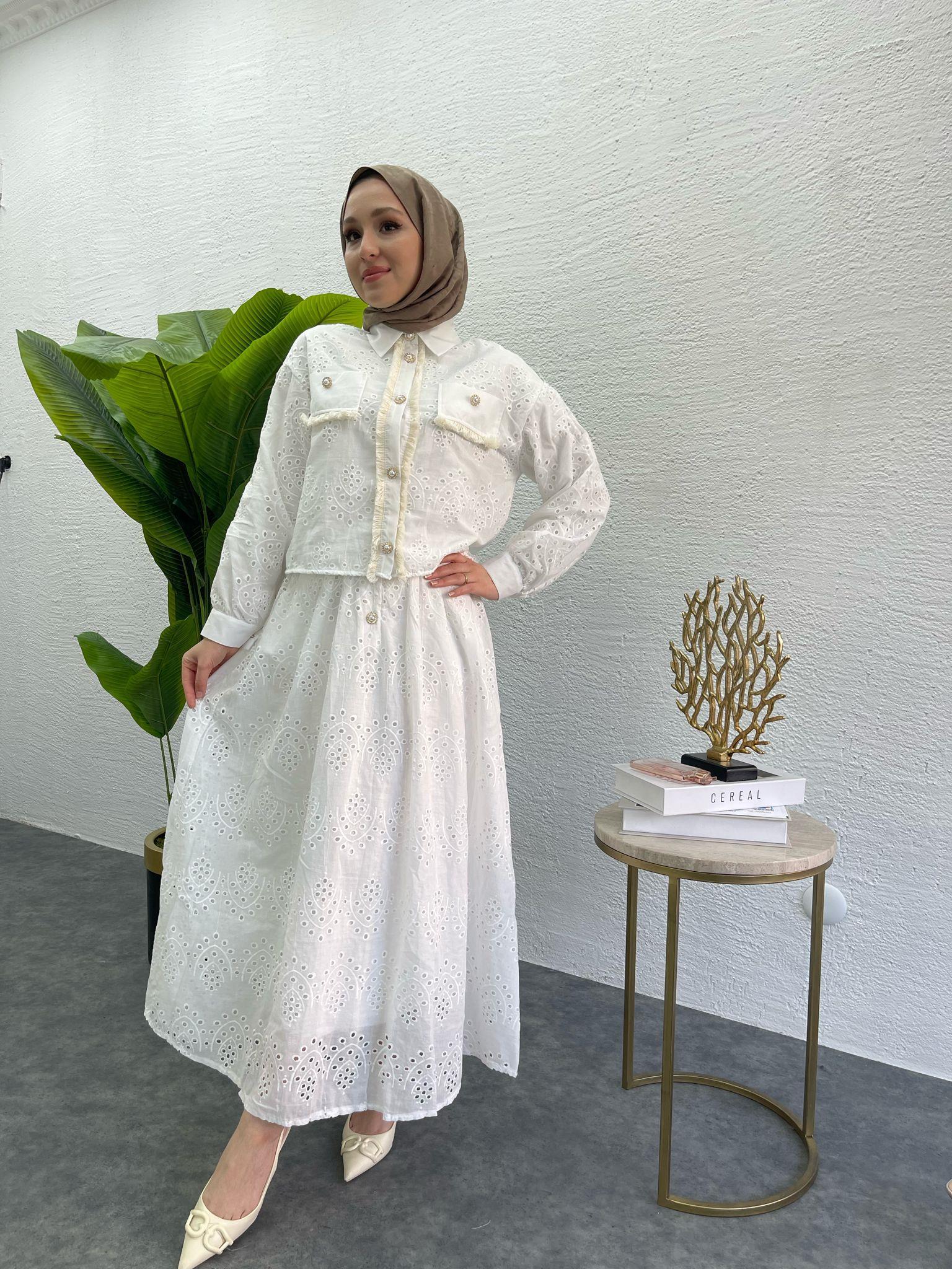 MEYSADESIGN ETEK TAKIM Taş Düğmeli Fisto Etekli Takım