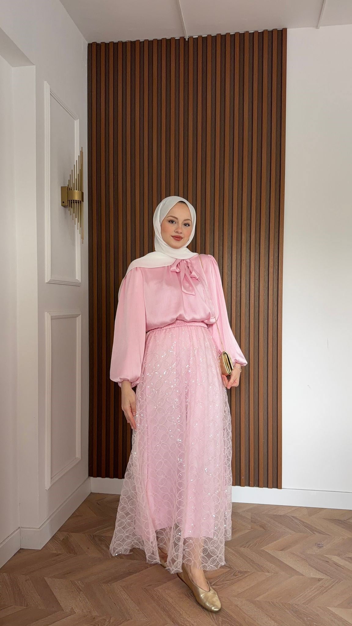MEYSADESIGN ETEK TAKIM Wolla Pul Payetli Etekli Takım Pembe Çiçekli