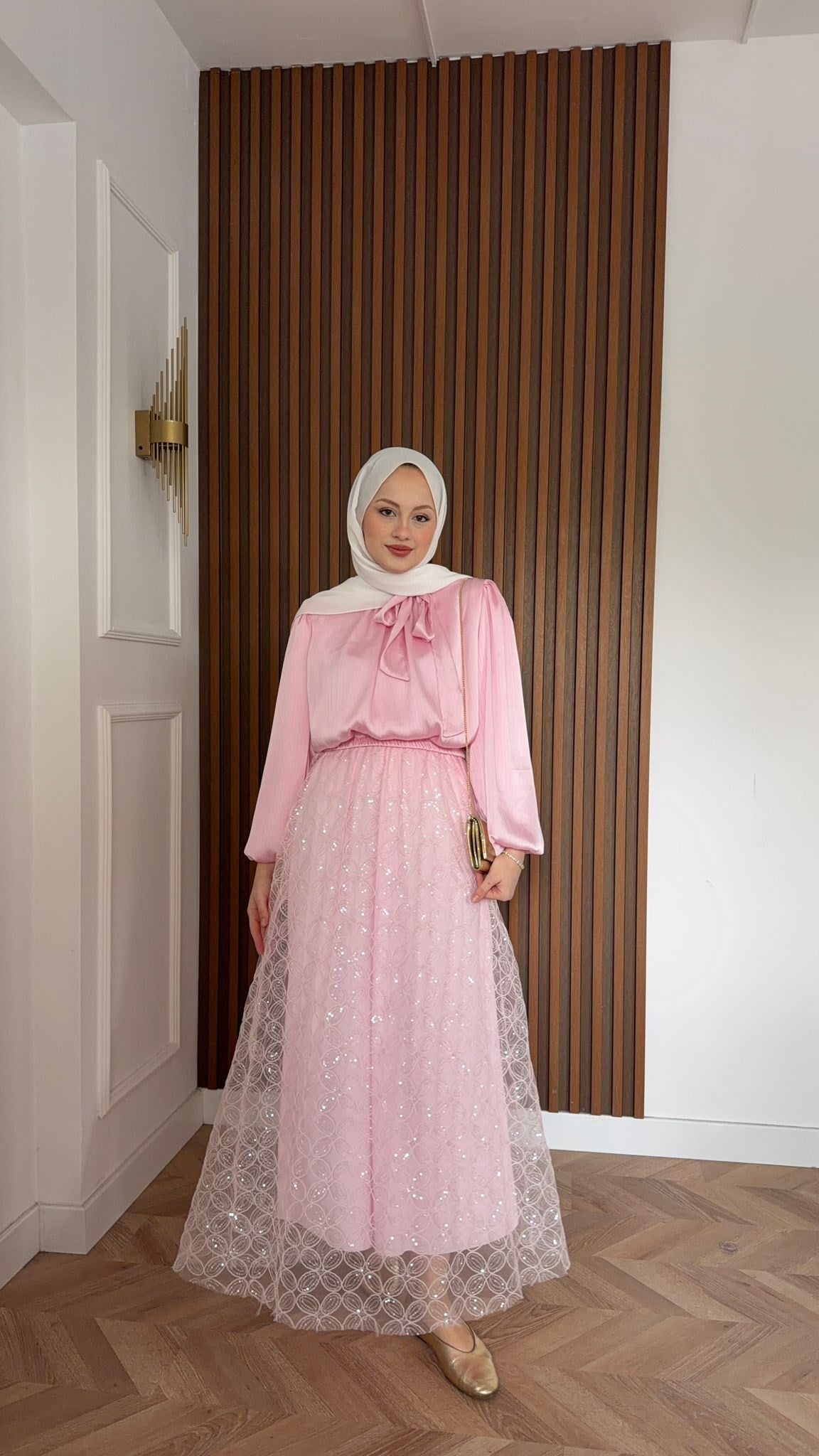MEYSADESIGN ETEK TAKIM Wolla Pul Payetli Etekli Takım Pembe Çiçekli