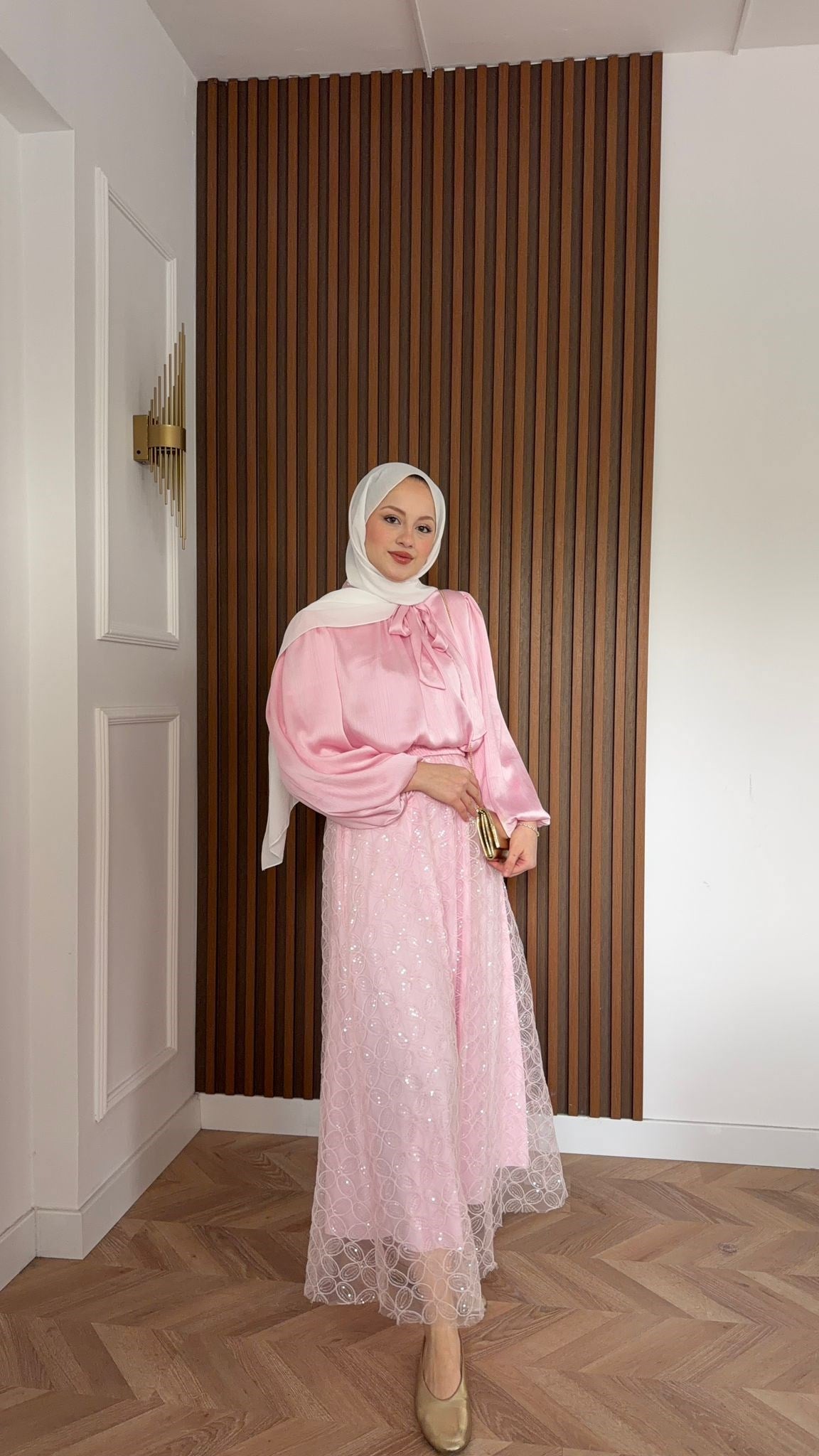 MEYSADESIGN ETEK TAKIM Wolla Pul Payetli Etekli Takım Pembe Çiçekli