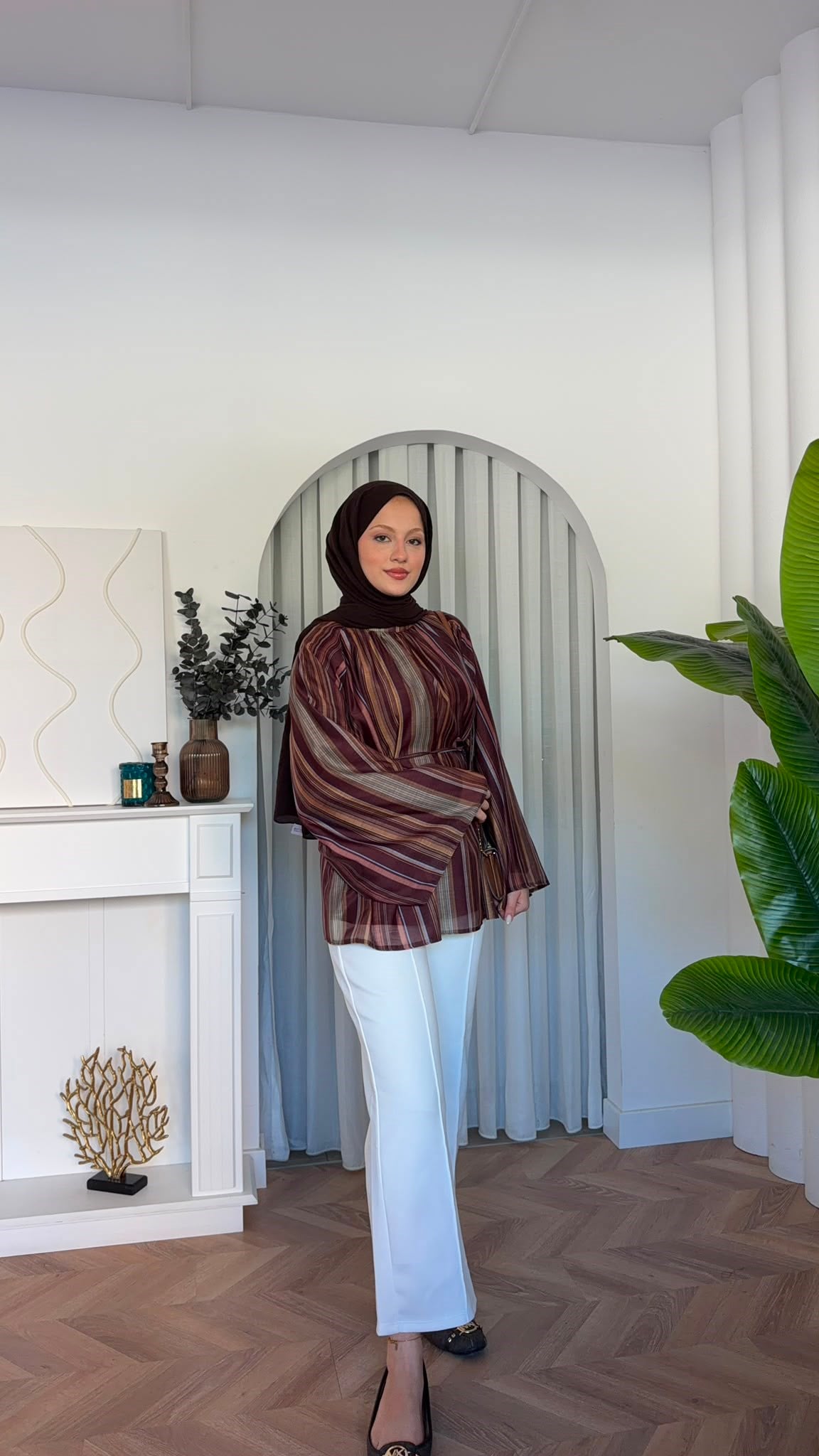 MEYSADESIGN GÖMLEK Çizgili Vual Gömlek Bordo