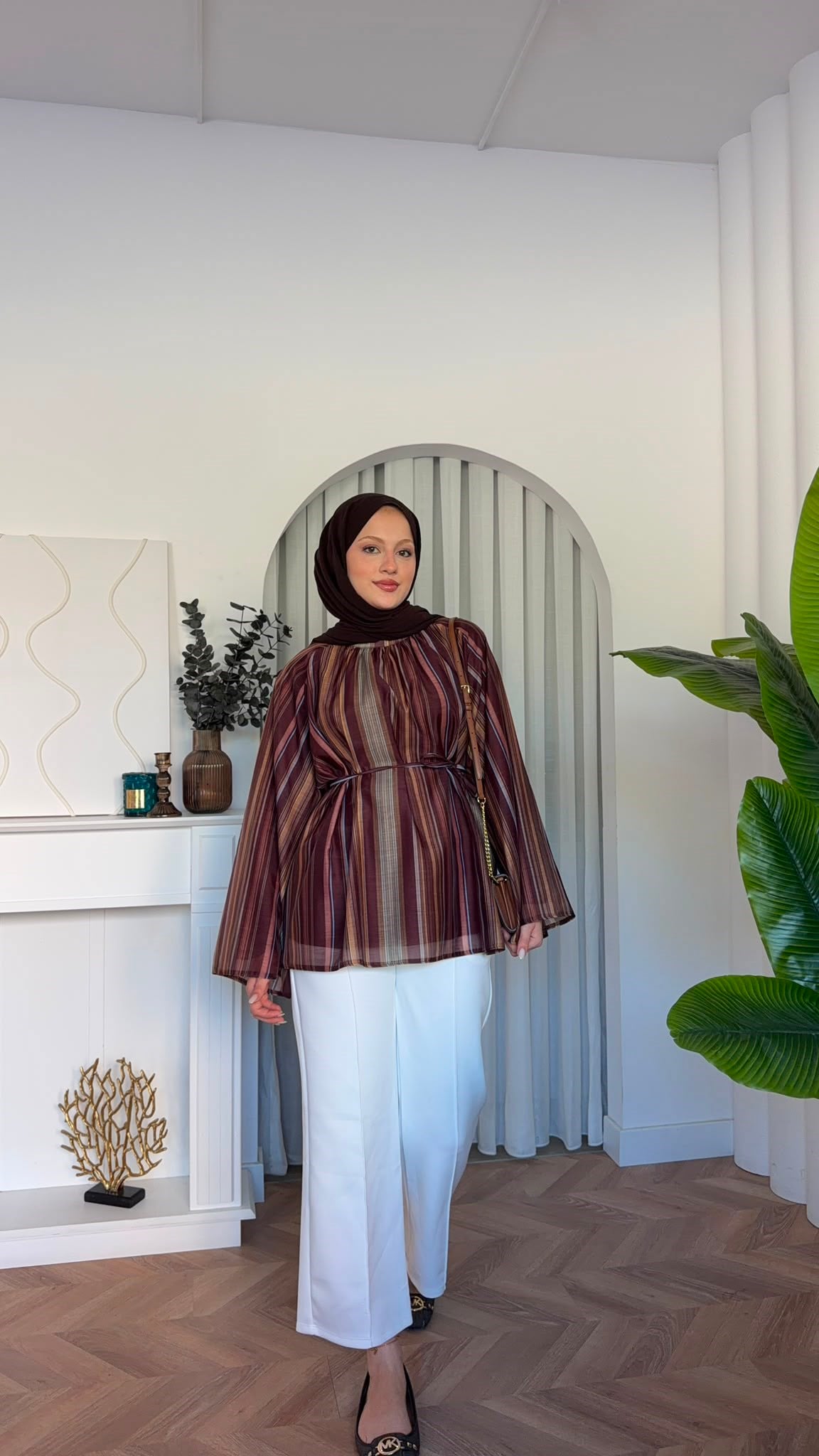 MEYSADESIGN GÖMLEK Çizgili Vual Gömlek Bordo