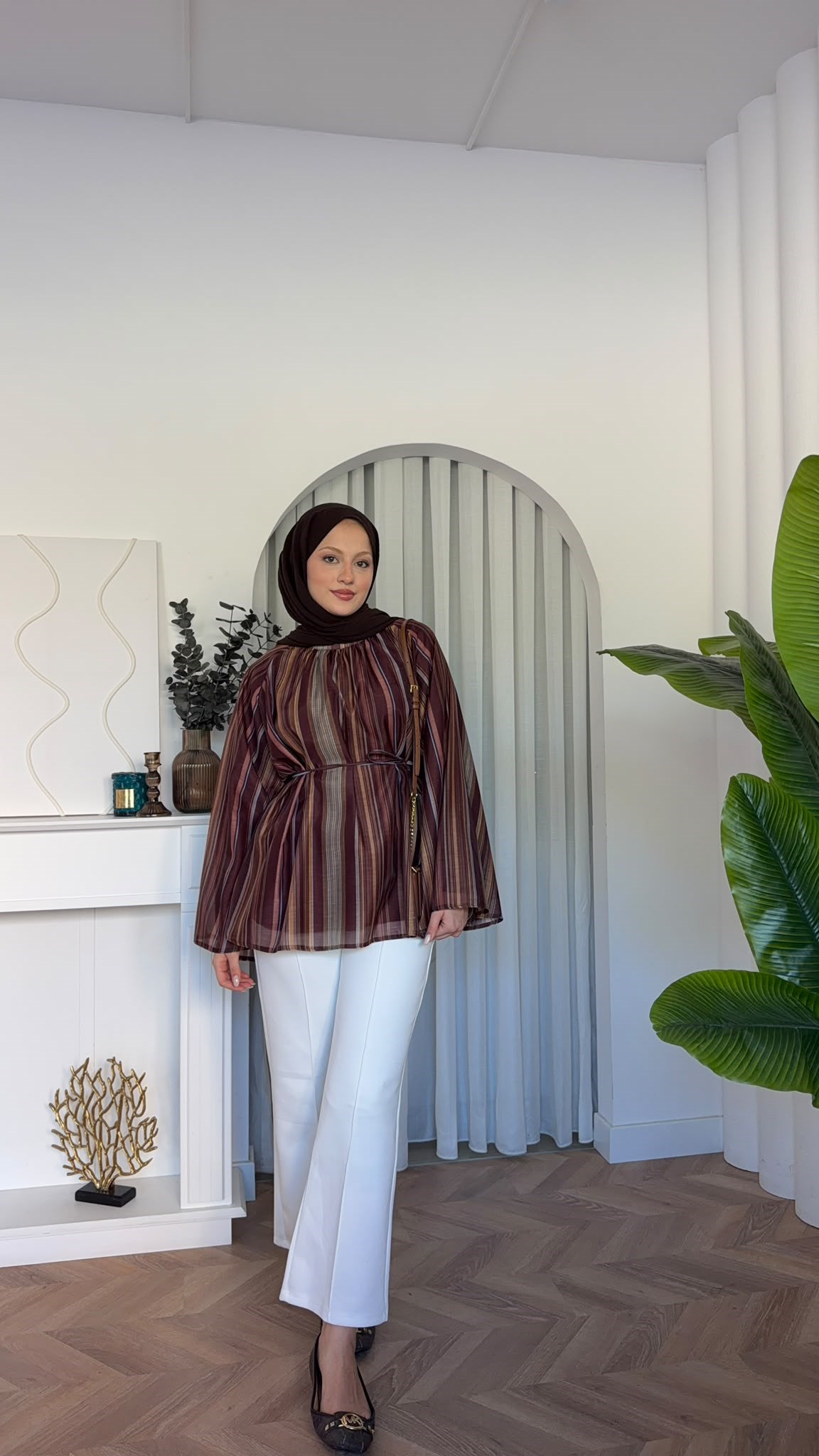 MEYSADESIGN GÖMLEK Çizgili Vual Gömlek Bordo