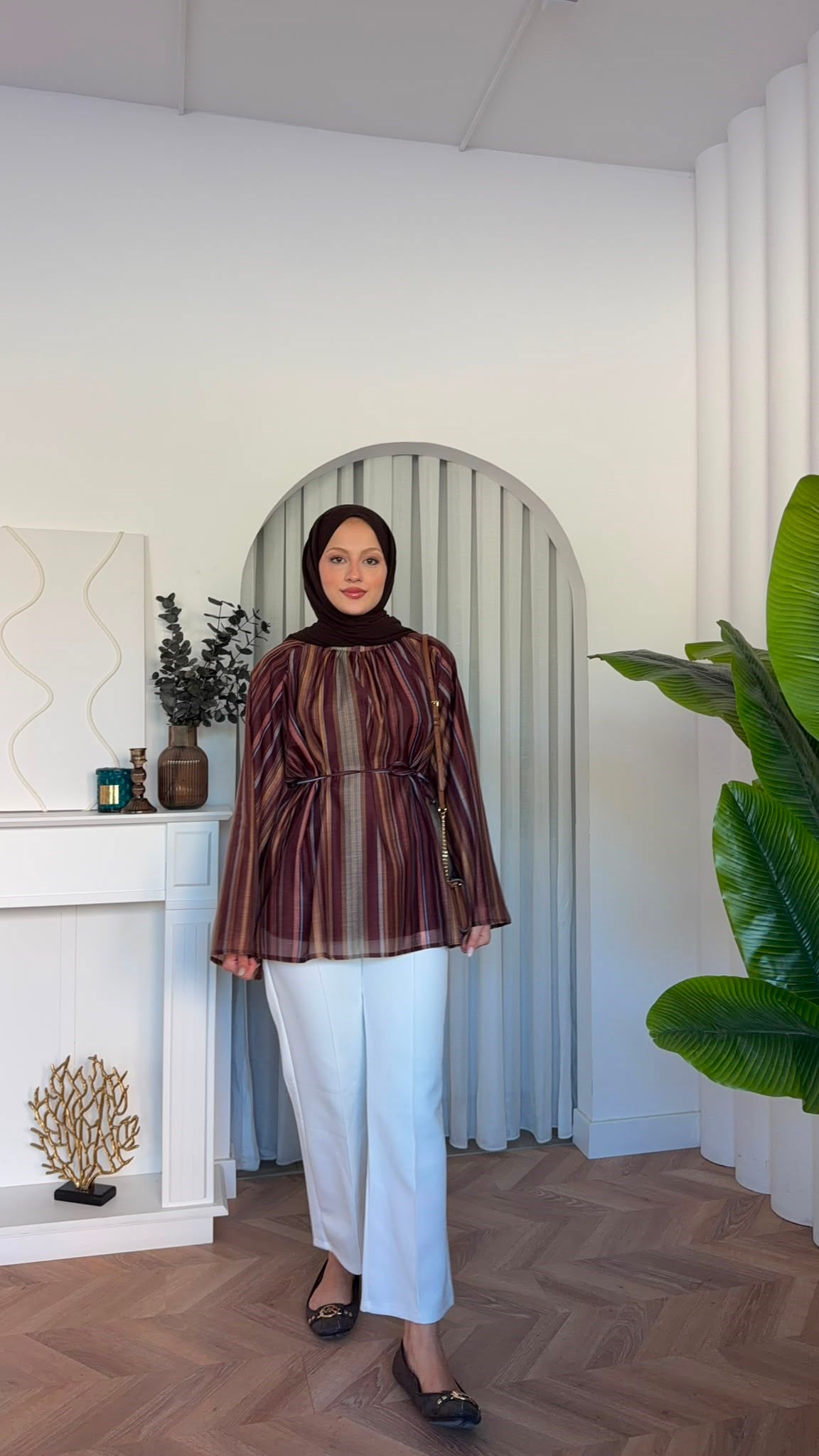 MEYSADESIGN GÖMLEK Çizgili Vual Gömlek Bordo