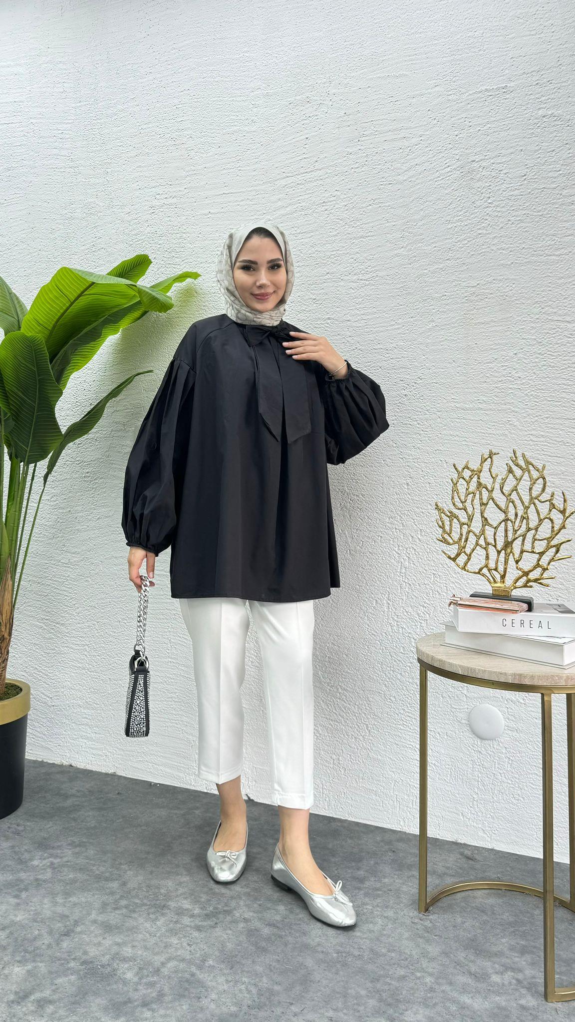 MEYSADESIGN GÖMLEK Fiyonklu Poplin Gömlek Siyah