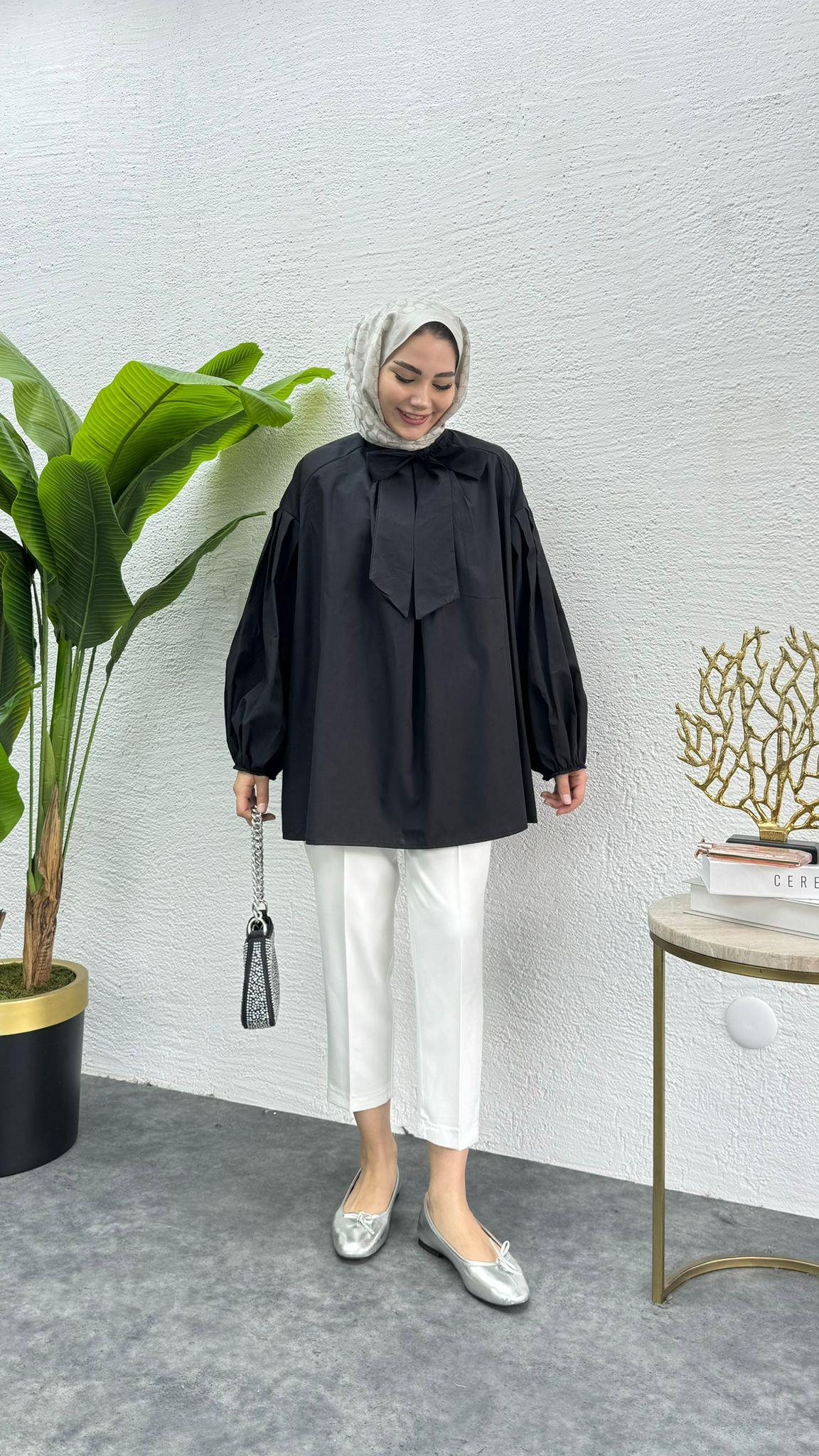 MEYSADESIGN GÖMLEK Fiyonklu Poplin Gömlek Siyah